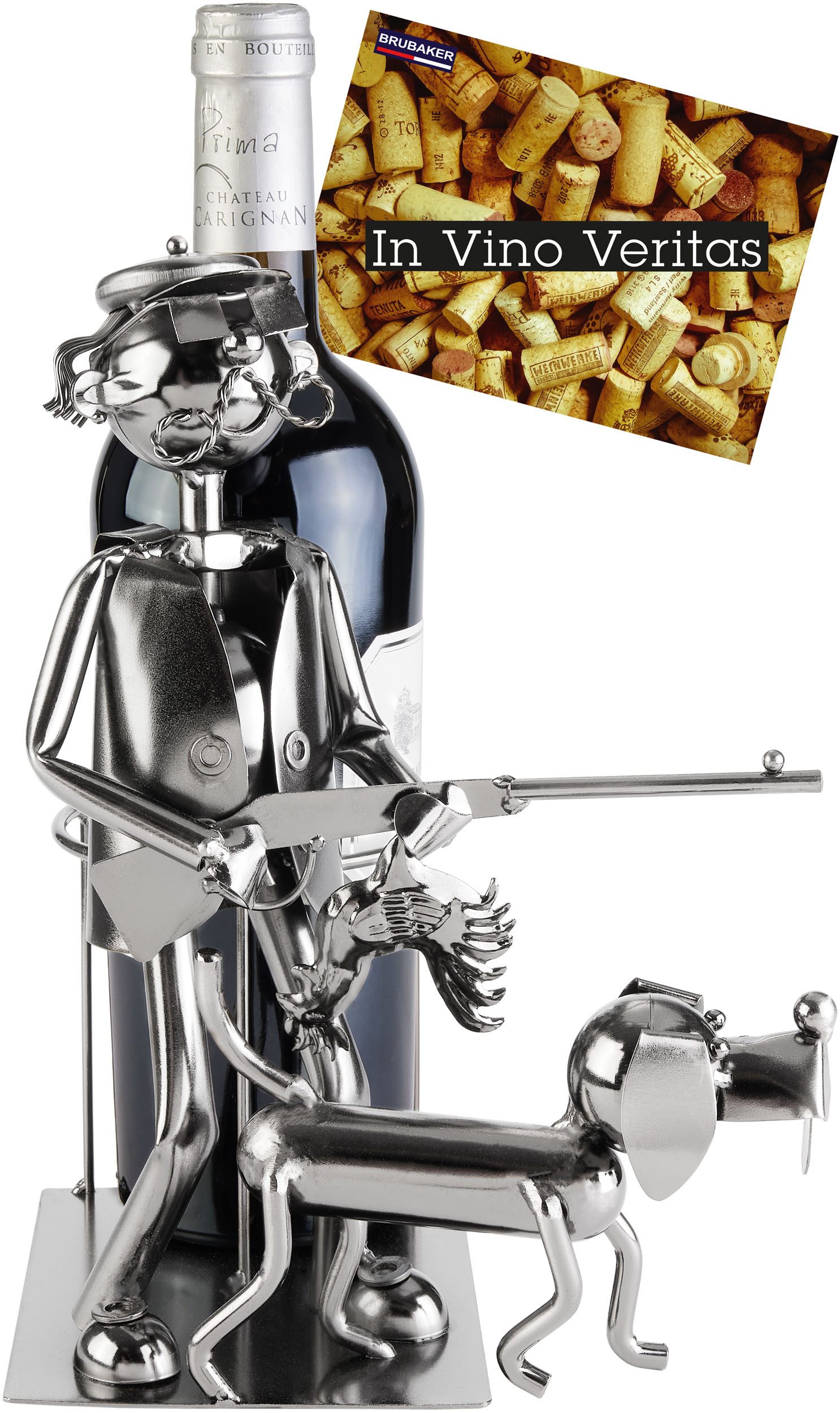 BRUBAKER Weinflaschenhalter Jäger mit Jagdhund - Flaschenhalter aus Metall günstig online kaufen