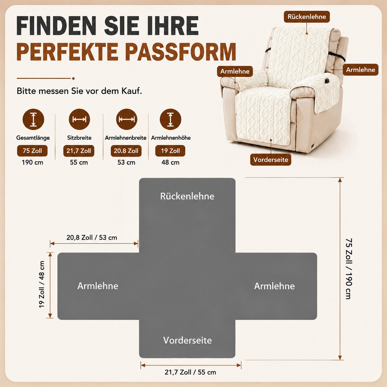LEMLIT Sesselschoner für Relaxsessel Sesselüberwurf mit Armlehne Sesselauflage Anti-Rutsch, Sessel-Schutzbezug kratzfest,für Sofa & Fernsehsessel mit Kindern/Hu – Bild 2 von 5