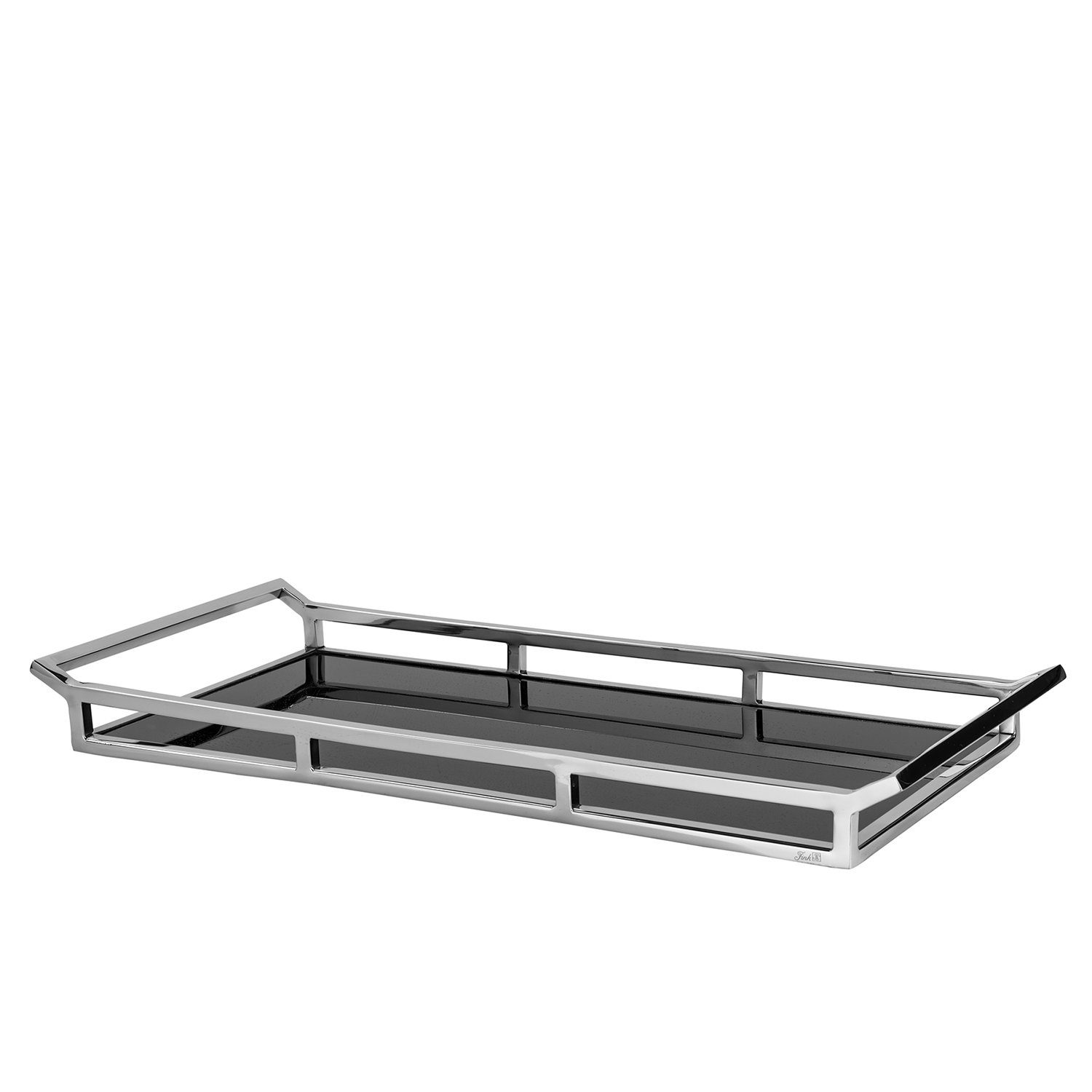 Fink Dekotablett PIANO Tablett - H. 5cm x L. 55cm - schwarz/silber - Edelstahl/Glas (1 St., 1 Stück), Elegantes Serviertablett & Deko Tablett - Vielseitige Servierplatte
