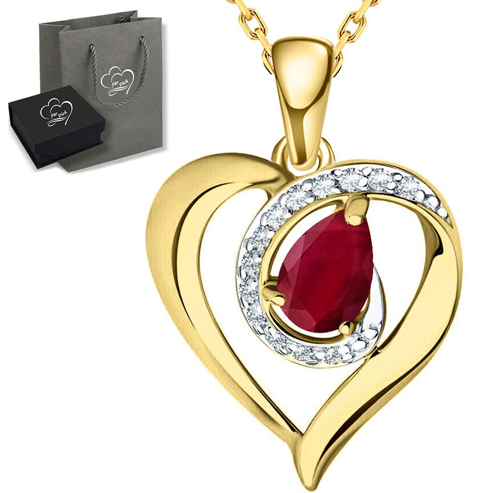 Limana Herzkette echter Rubin Edelstein 925 Silber vergoldet gold Kette Halskette (Weihnachten Muttertag Valentinstag Geburtstag, mit Dose und Tasche Herz-Anhänger), rot Herz Schmuck Liebe Geschenke für Frauen Frau Ehefrau Sie Freundin