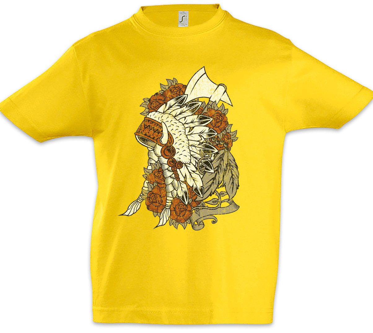Print-Shirt Indian Chief Gear And Roses Kinder T-Shirt Native American Häuptling
