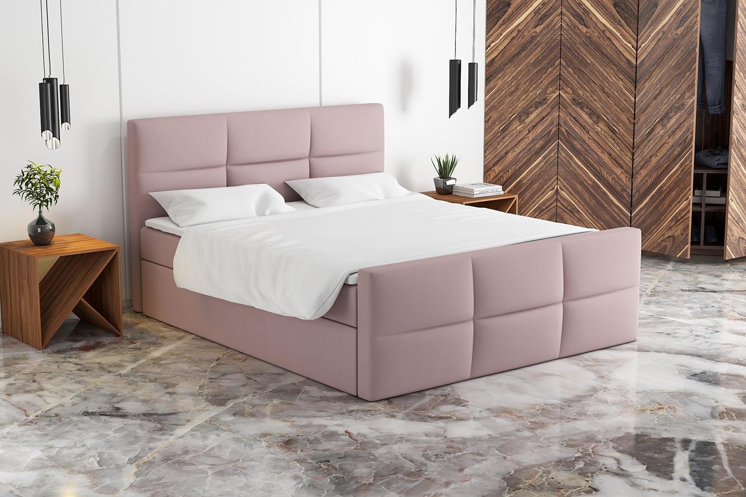 A&J MöbelLand GmbH Boxspringbett HAKI mit 2 Bettkästen, Bonell-Matratze. Flamingo 19