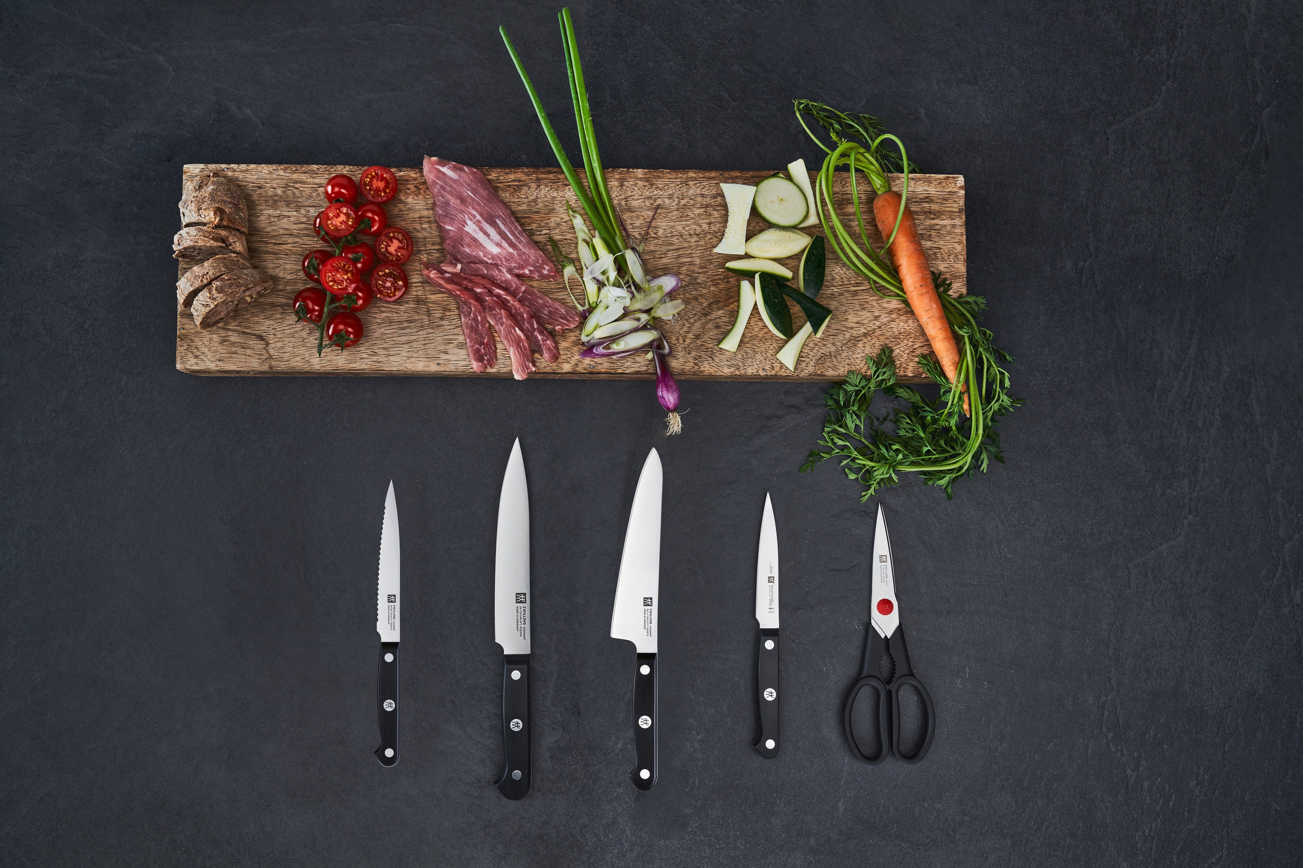 Zwilling Messerblock Gourmet (6tlg), Messerblock mit 4 Messern + 1 Schere, Buche, Sonderschmelze, Schwarz