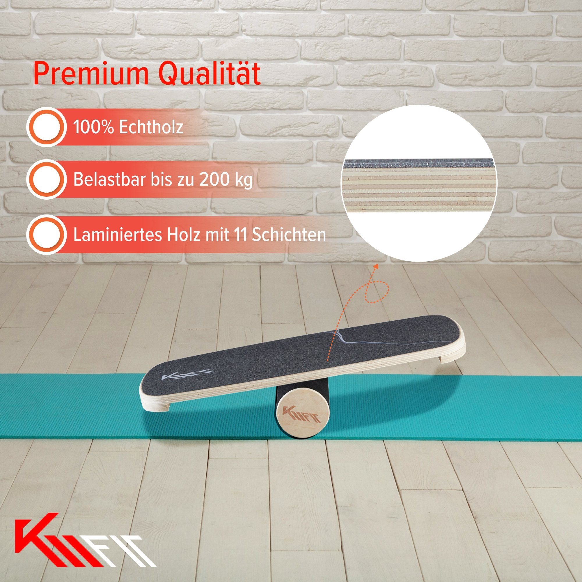 KM - Fit Kraft- 200 inklusive Belastbarkeit: rutschfester Max. Oberfläche & Balanceboard kg, Gleichgewichtstrainer Indoor