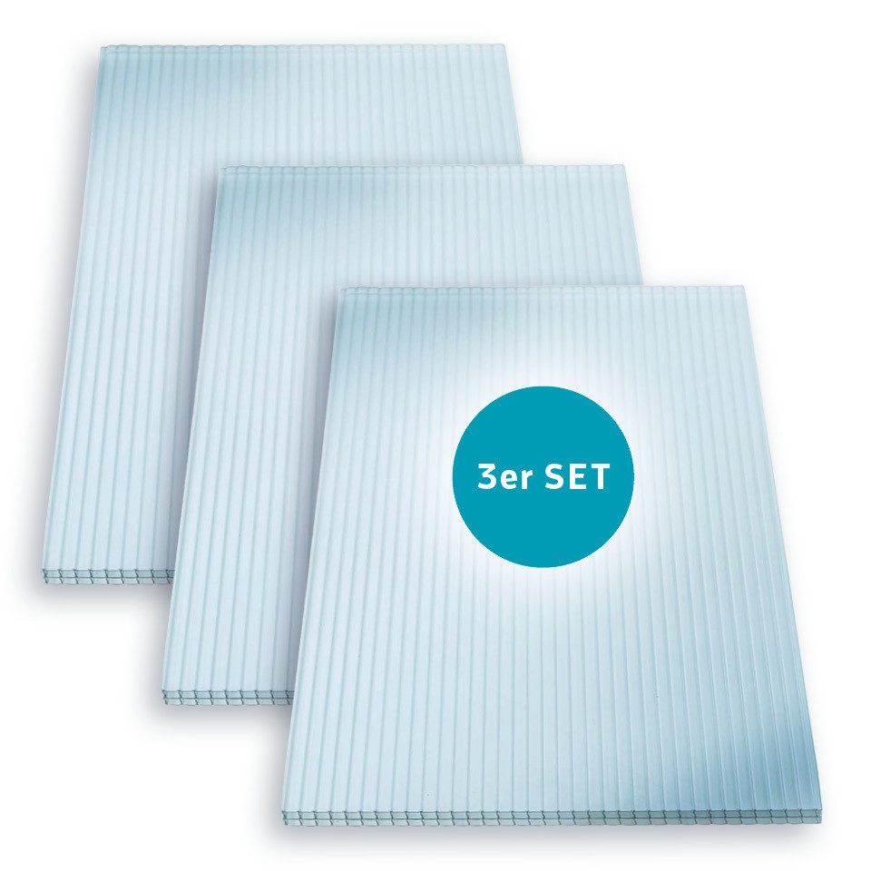 LP projekt Doppelstegplatte 16mm Polycarbonat klar für Terrassendach, 16 mm, 5,88 m², (3er Set, 3-St., Polycarbonat Stegplatten 16mm UV Schutz Xtra Strong), Doppelstegplatte Gewächshaus UV beständig Stegplatten klar