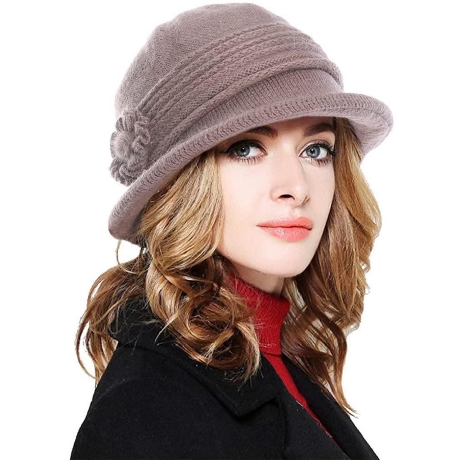 LuxusKollektion Strickmütze Damen Wollmütze Winter warm gestrickt khaki (1-St)