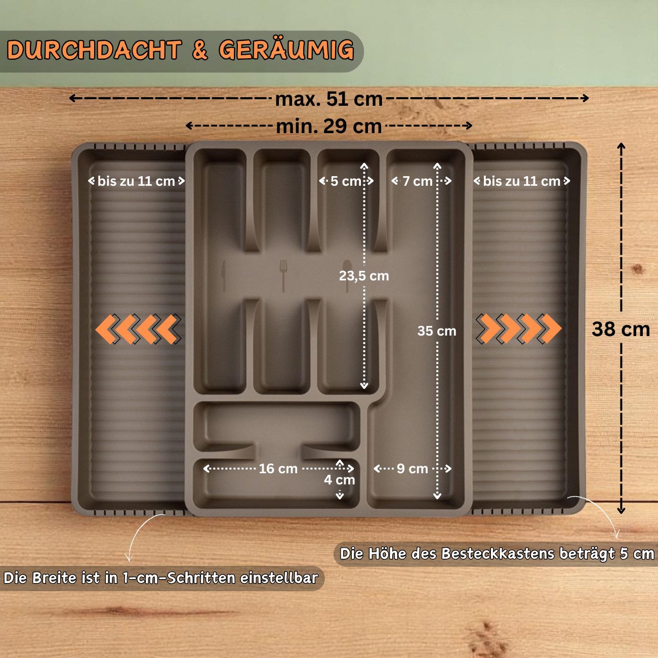Engelland Besteckkasten Ausziehbarer Besteckeinsatz für Schubladen 30-50 cm günstig online kaufen