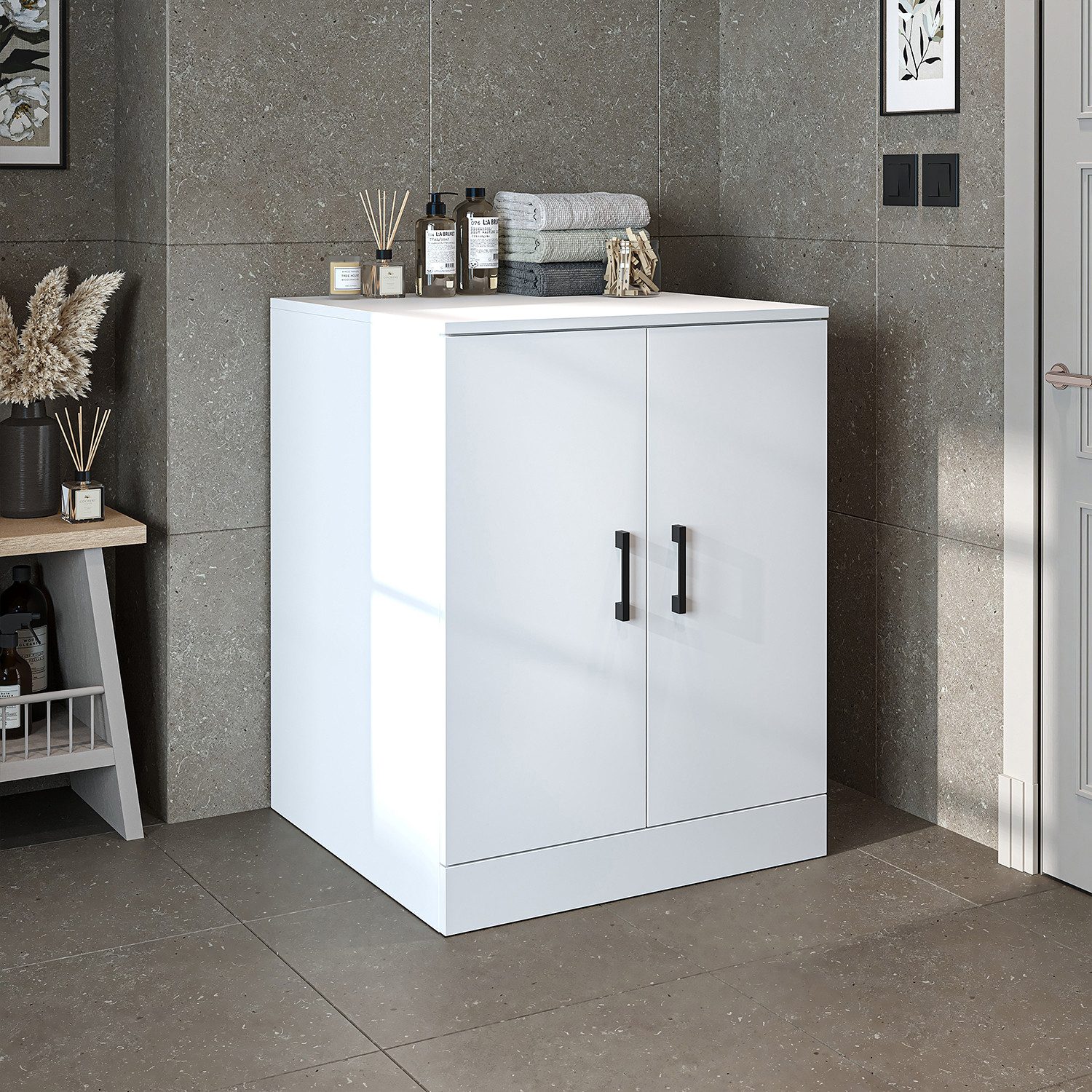 Roomart Waschmaschinenumbauschrank ATRIA – Umbauschrank für Badezimmer / HWR - 70cm (Waschmaschinenschrank - B/H/T: 70 x 90 x 69 cm) •Weiß •Weiß-Eiche •Eiche •Anthrazit-Eiche