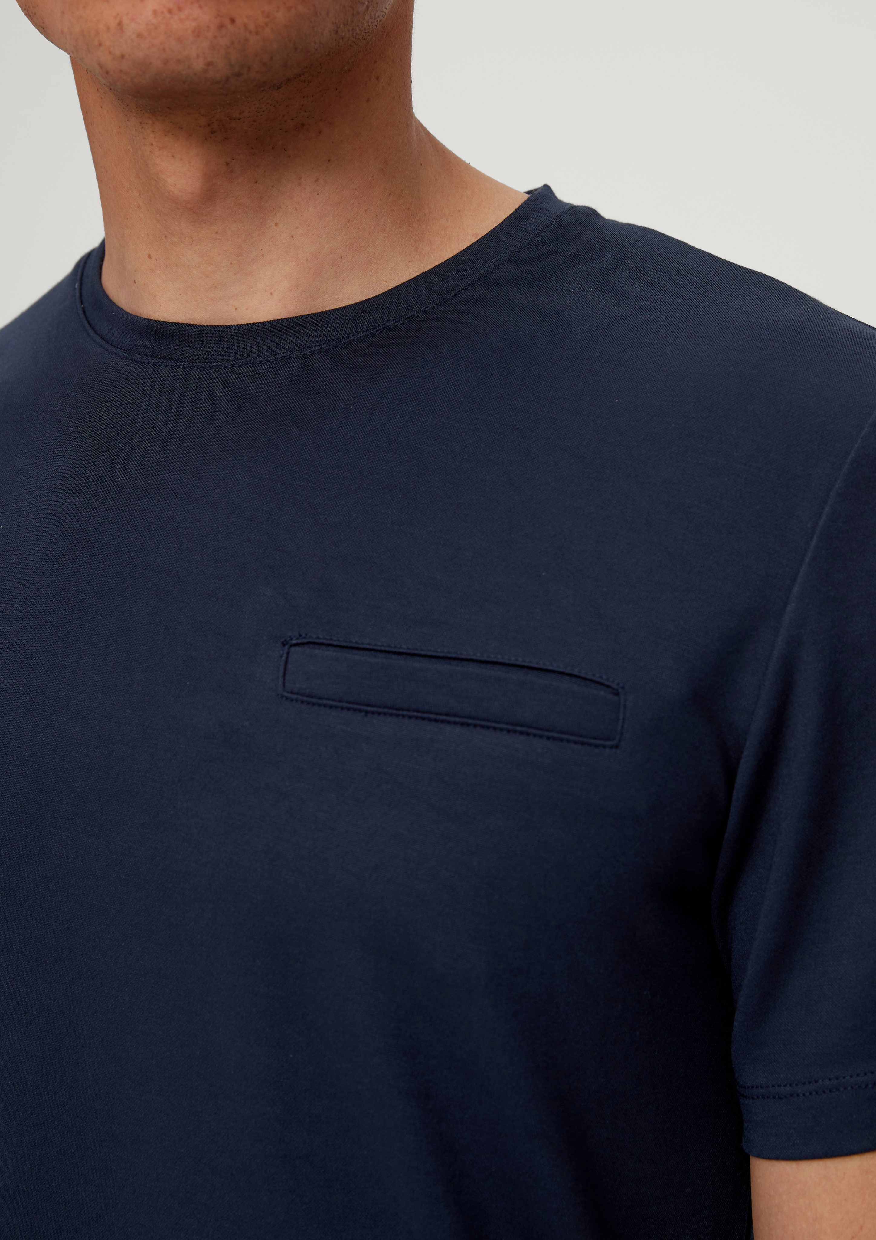 s.Oliver Kurzarmshirt Hochwertiges Modal T-Shirt navy Piquéstruktur mit