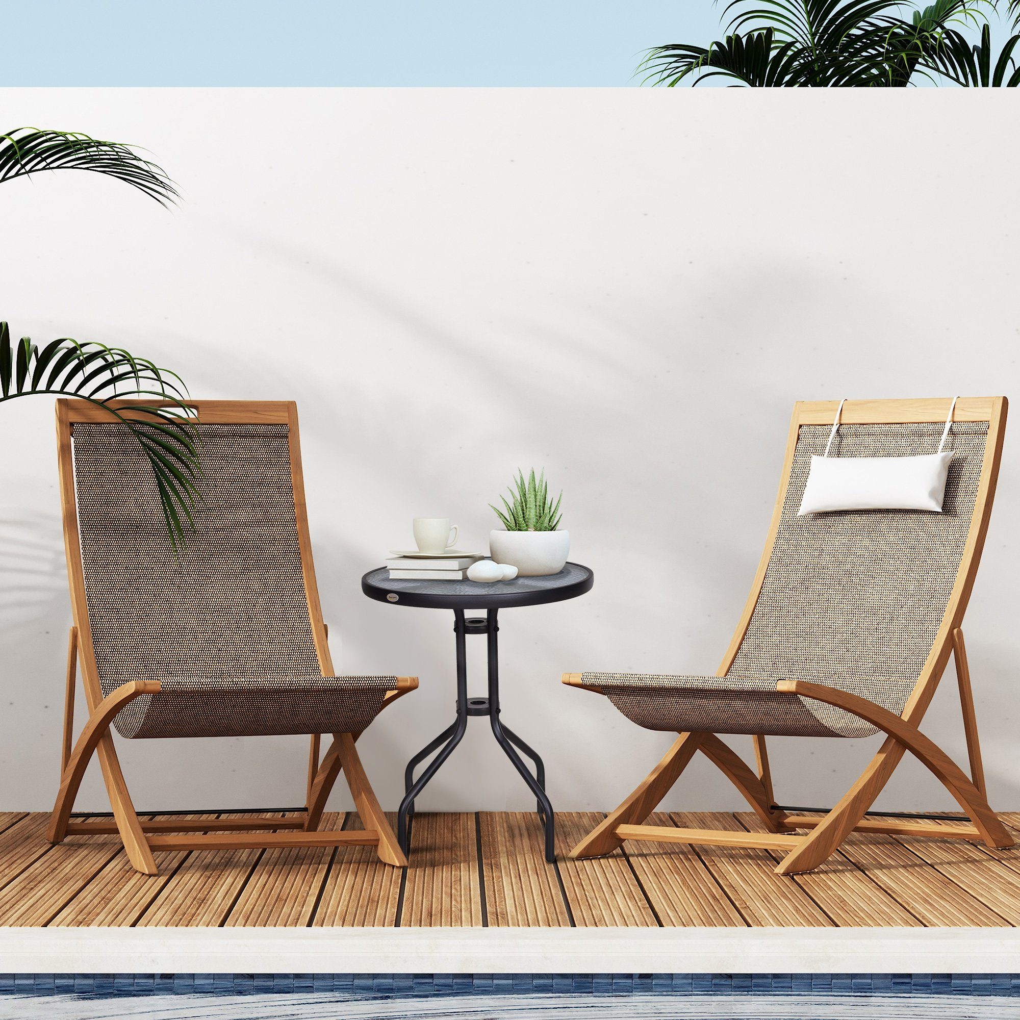 Outsunny Gartentisch Glastisch Beistelltisch Metall+Sicherheitsglas (Esstis günstig online kaufen