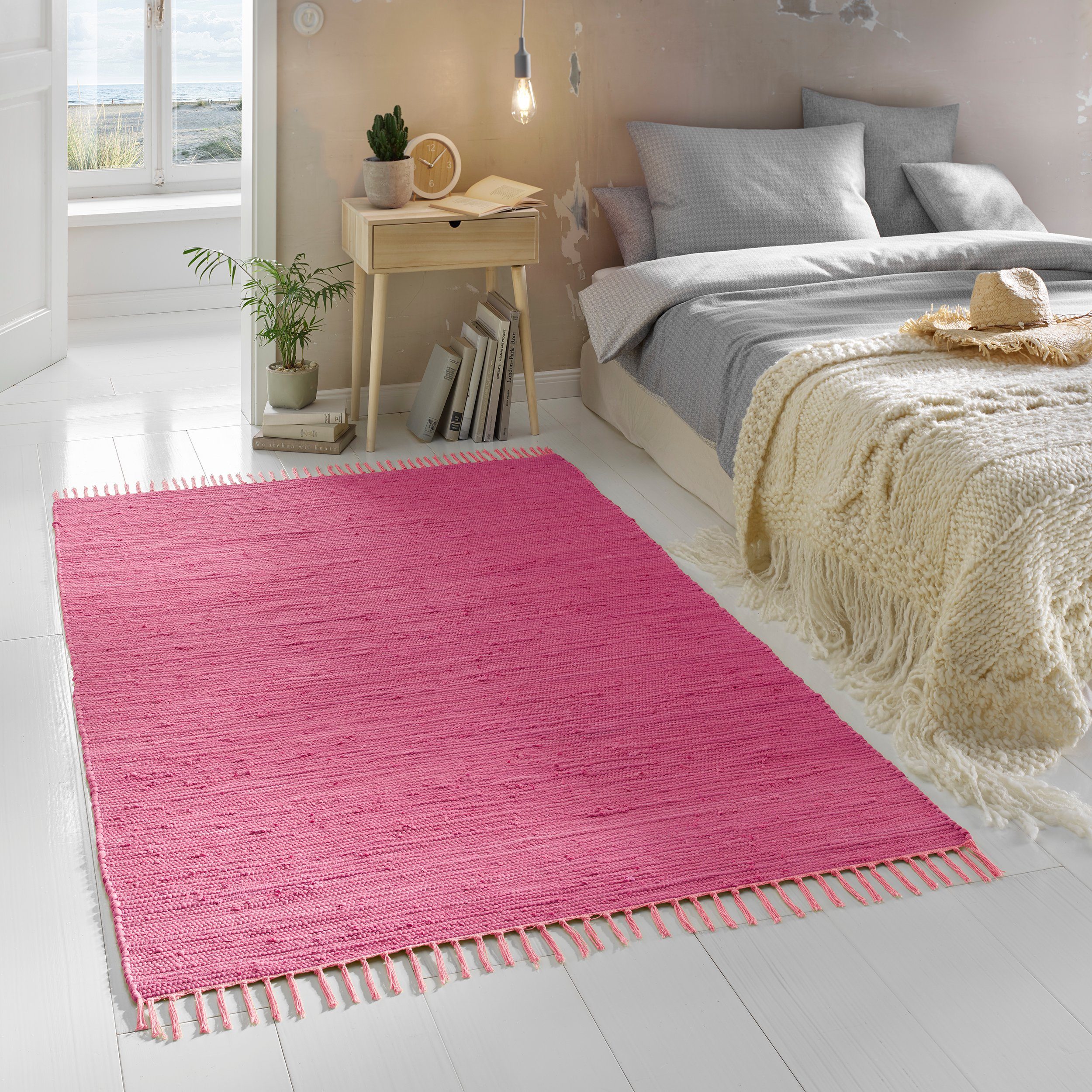 Teppich Flicken-Teppich 100% Baumwolle, TaCa Home, rechteckig, Höhe: 5 mm, Wohnzimmer Esszimmer Küche Flur Läufer 060x090cm beery
