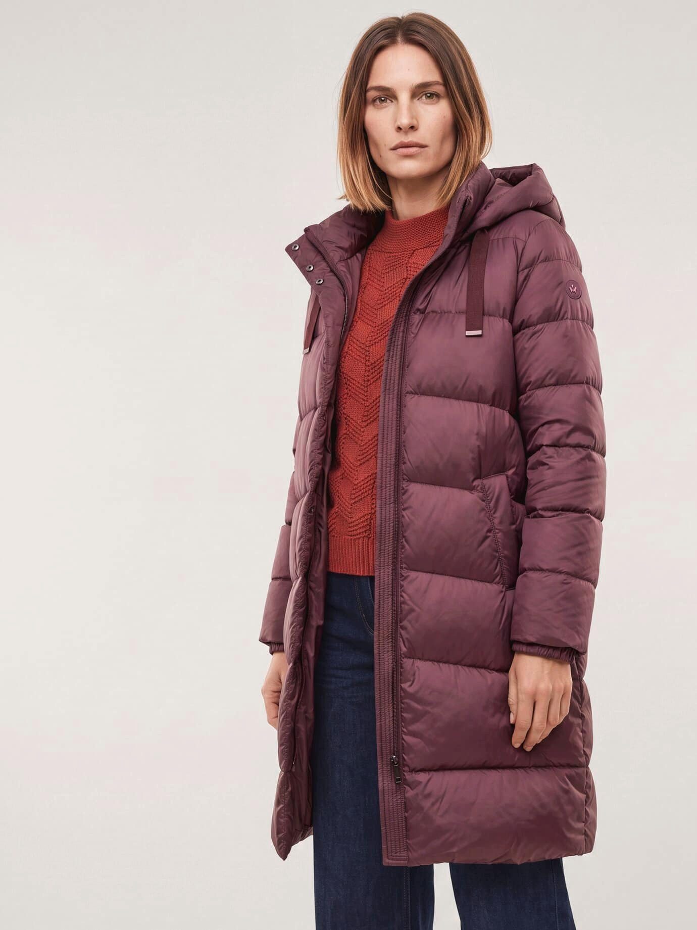Walbusch Steppjacke Damen Langer warmer Mantel mit echter Dau Stehkragen, wasserabweisend, wärmend, Langgröße