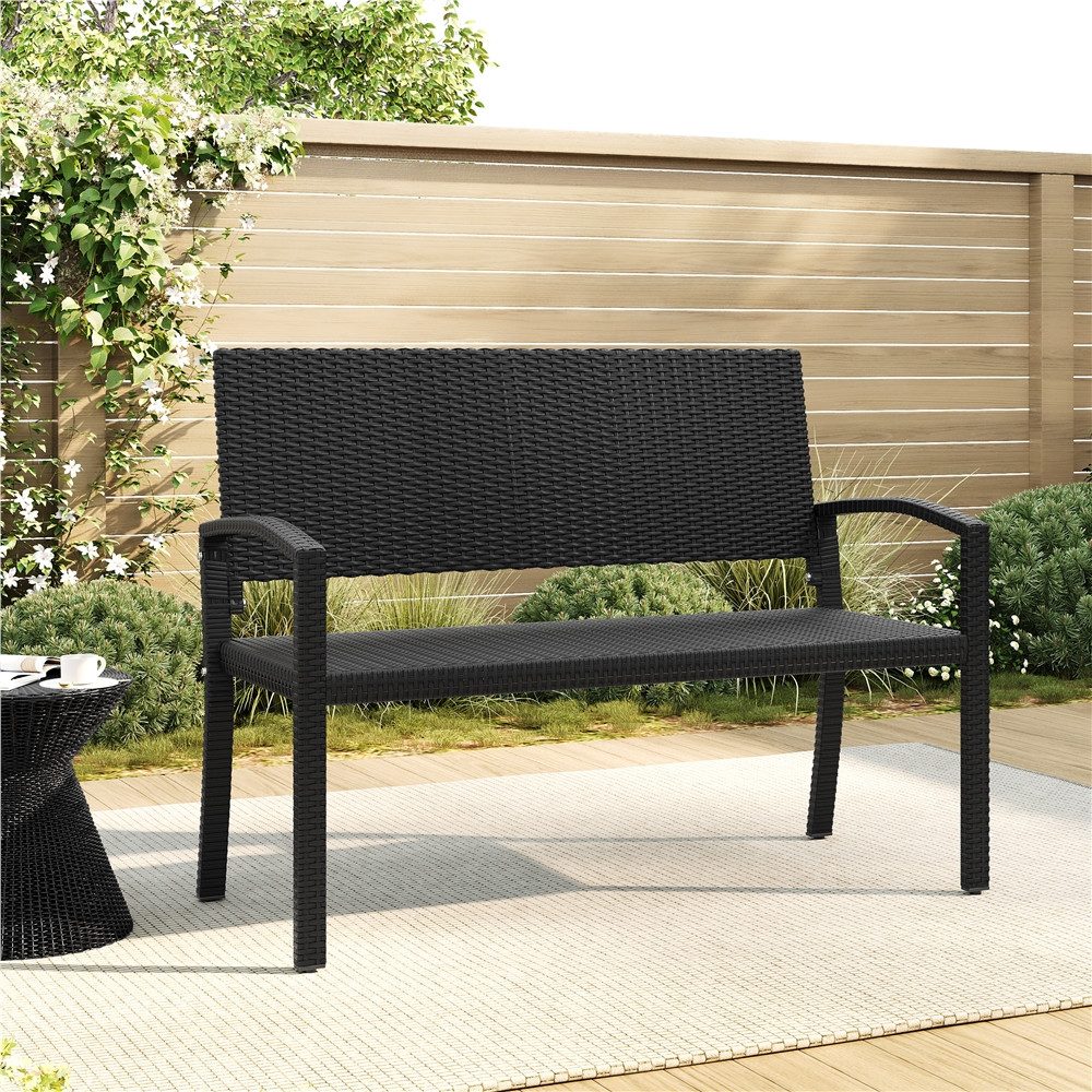 Yaheetech Gartenbank aus Hochdichtem PE-Rattan Outdoor-Sitzbank, mit Armlehnen und Rückenlehne