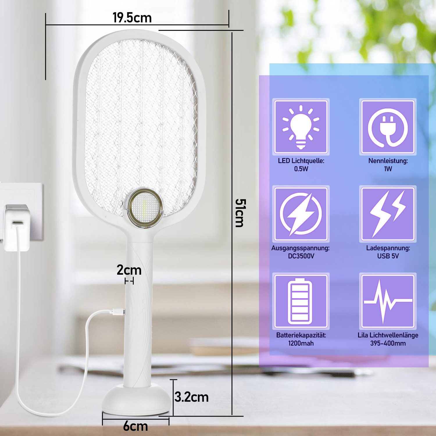 Clanmacy Fliegenwedler 5in1 Elektrische Fliegenklatsche Insektenvernichter USB Mückenklatsche