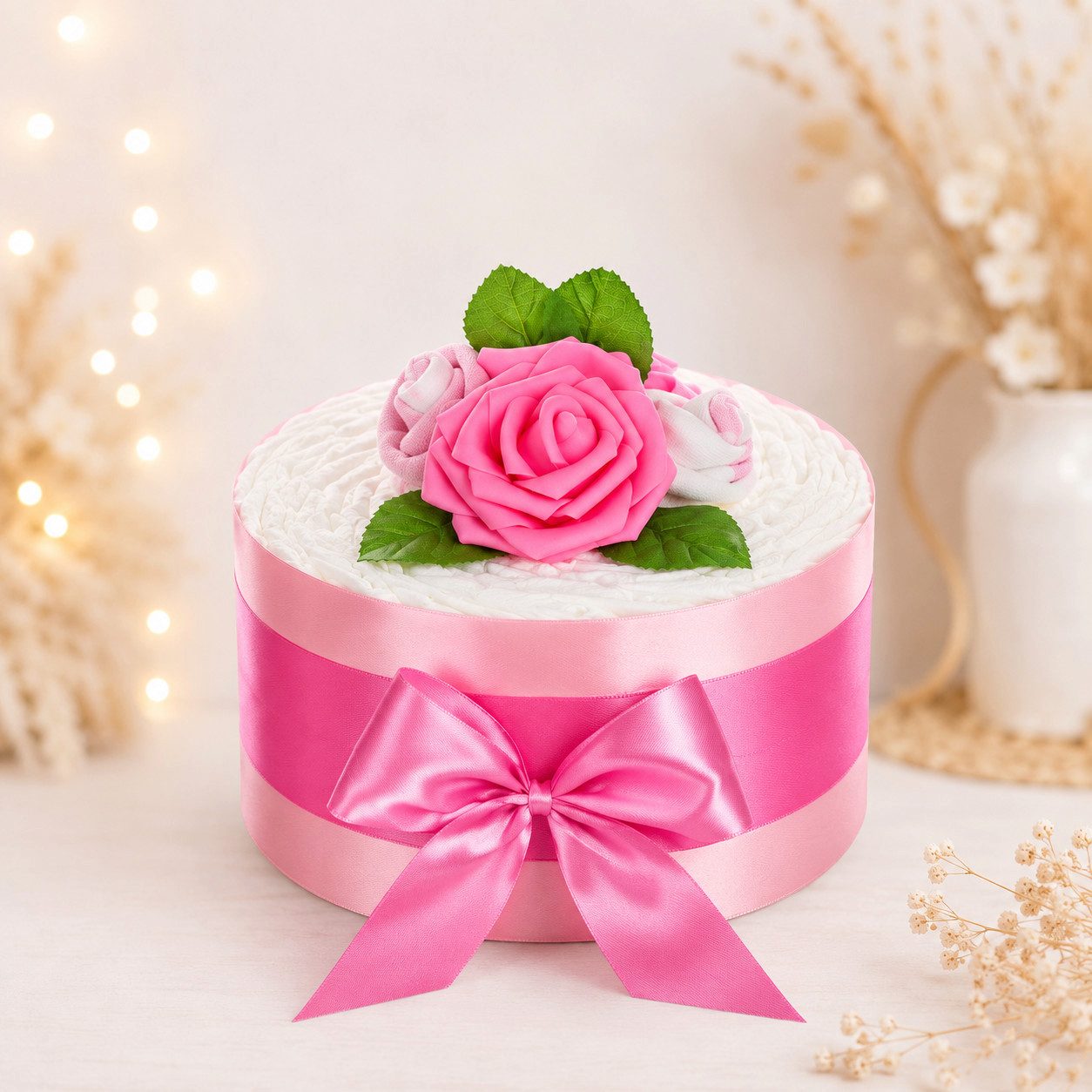 Neugeborenen-Geschenkset Windeltorte Mädchen ROSENBLÜTE, 24-teilig