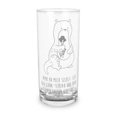 Mr. & Mrs. Panda Glas 400 ml Otter Blumenstrauß - Transparent - Geschenk, Seeotter, Wasserg, Premium Glas, Unikat durch Gravur