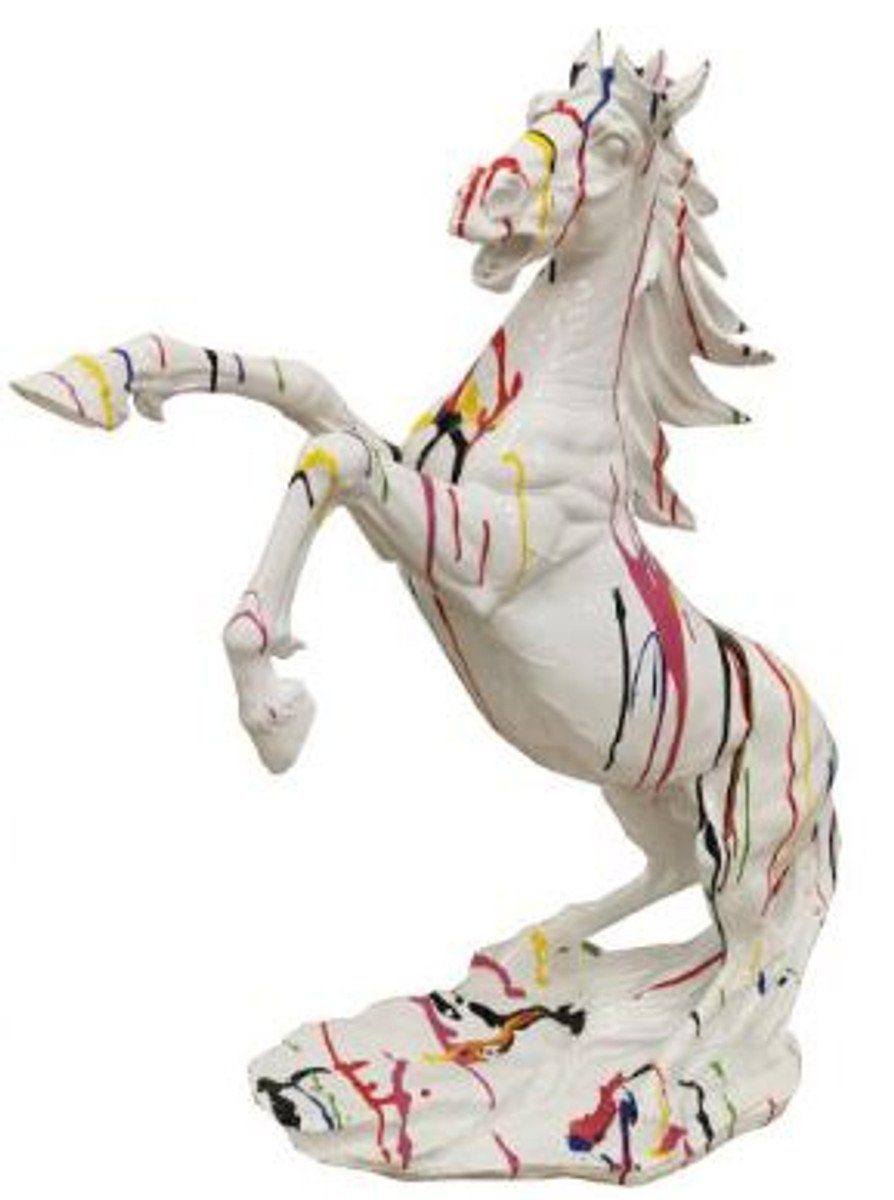 Casa Padrino Skulptur Designer Dekofigur Wildes Pferd Weiß / Mehrfarbig H. 92 cm - Wetterbeständige Deko Skulptur - Wohnzimmer Deko - Garten Deko - Designer Deko Tierfigur