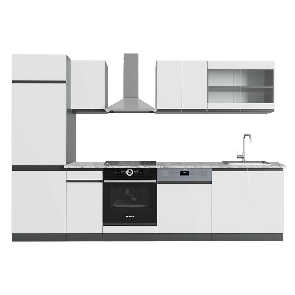 Vicco Küchenzeile R-Line, Weiß/Anthrazit, 300 cm, AP Marmor günstig online kaufen