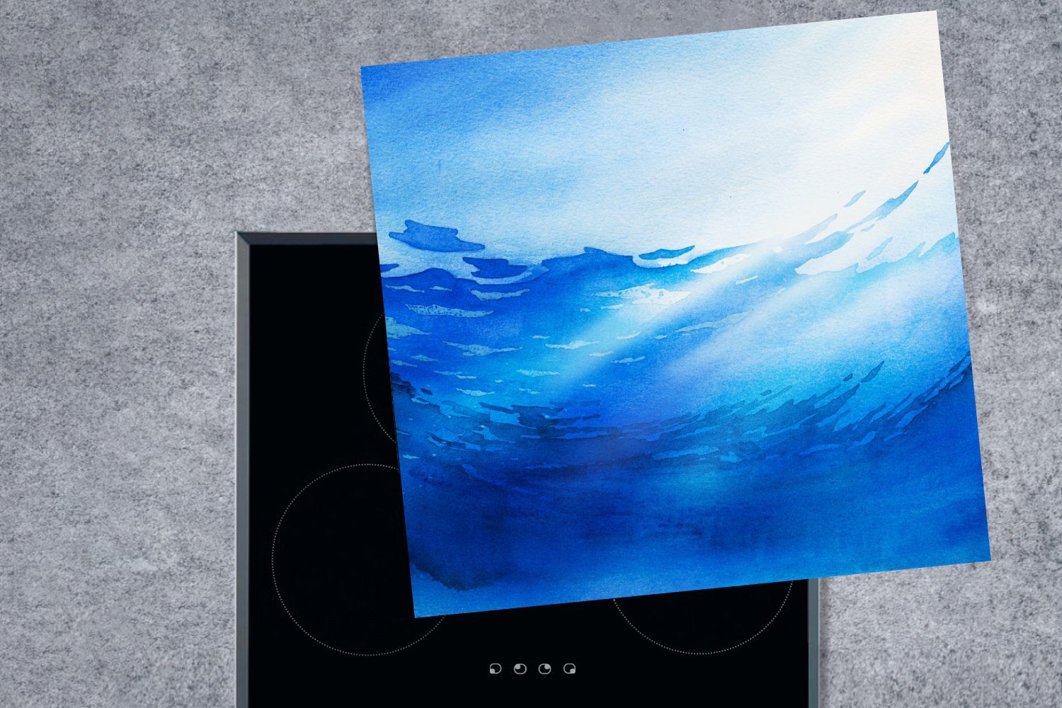 MuchoWow Herdblende-/Abdeckplatte tlg), Ozean Arbeitsplatte 78x78 Vinyl, Blau, für - - Ceranfeldabdeckung, (1 Sonne cm, küche