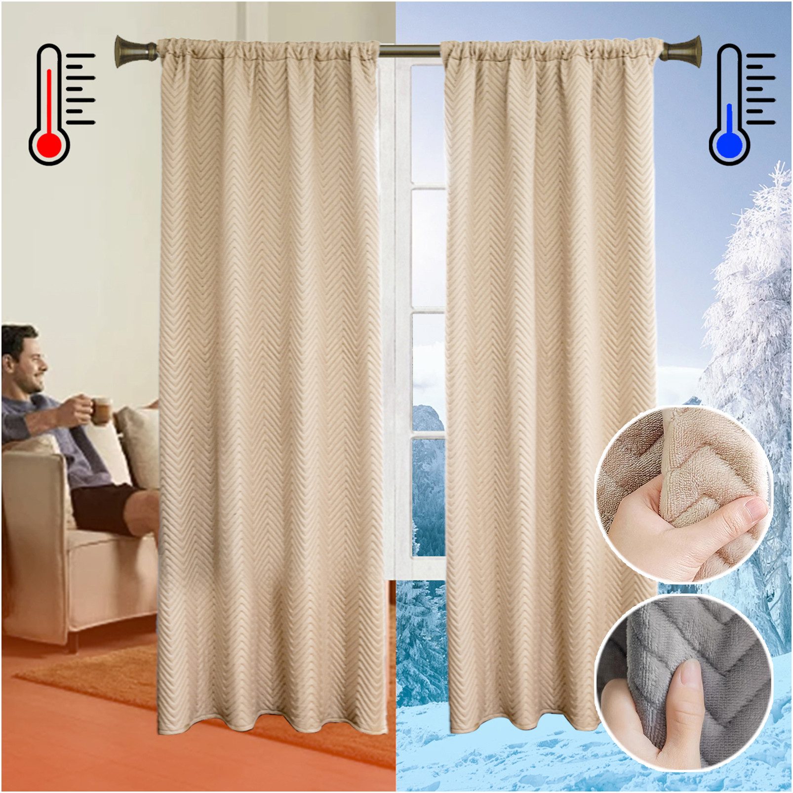 Jibenhome Vorhang Plüsch Thermovorhang Gegen Kälte und Hitze, Kälteschutz T günstig online kaufen