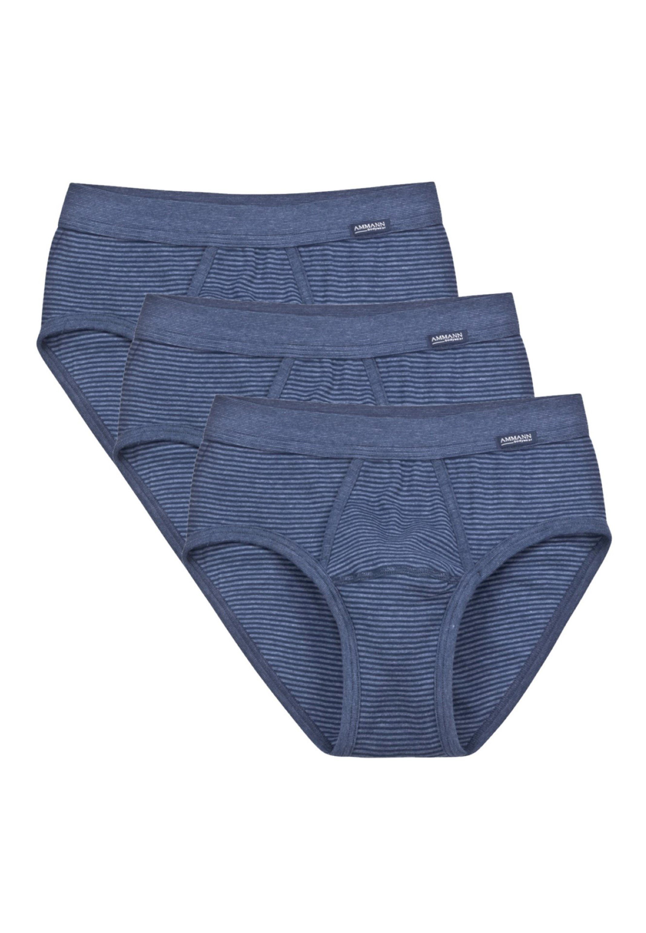 Ammann 3er Feinripp Eingriff - 3-St) - Unterhose Slip Slip - / Mit Baumwolle (Spar-Set, Pack Jeans Blau