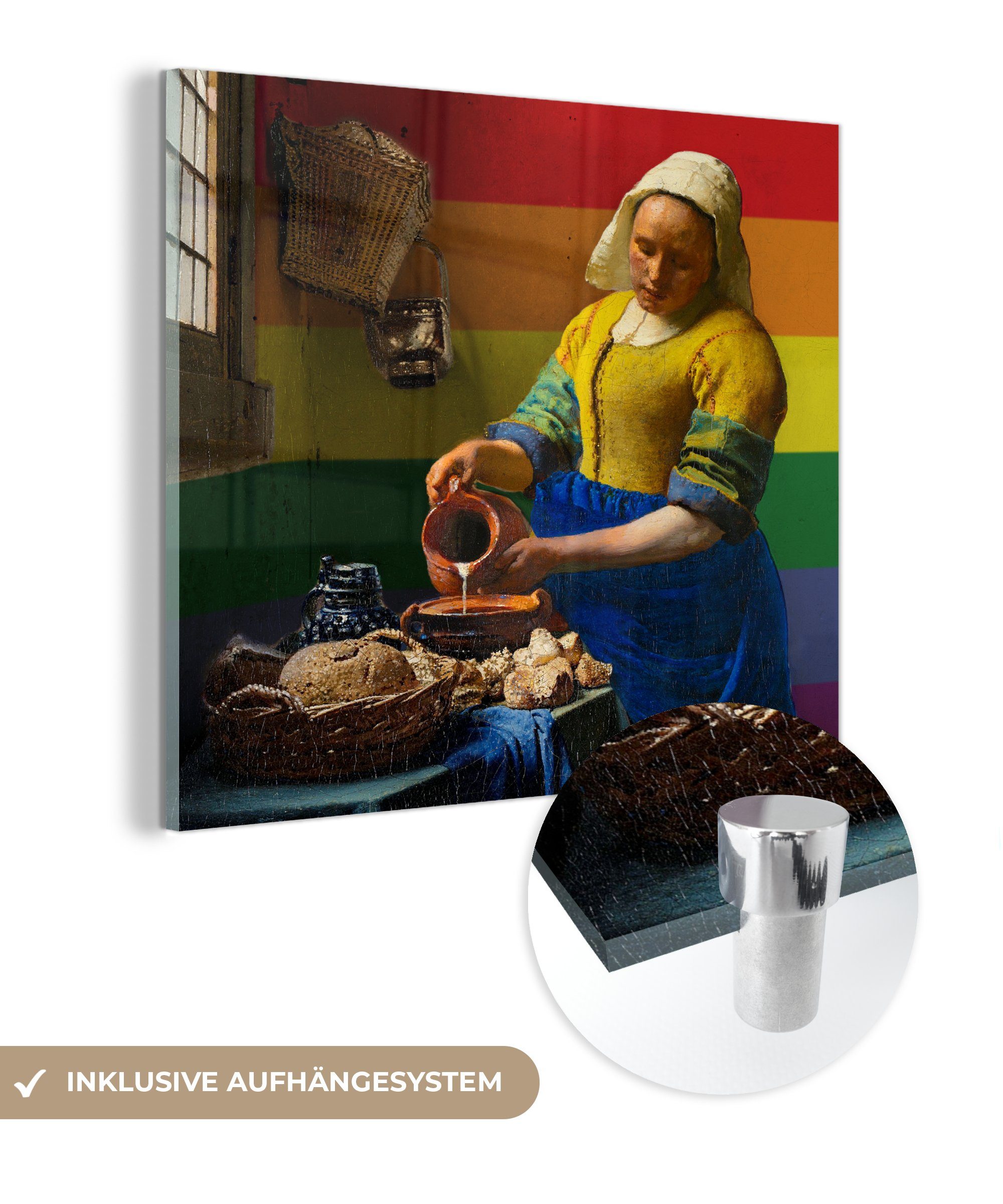 des - - Milchmädchen Bilder Flagge Foto Acrylglasbild auf - Stolzes, MuchoWow Glas Wanddekoration - (1 Glas - Vermeer Glasbilder Wandbild St), auf