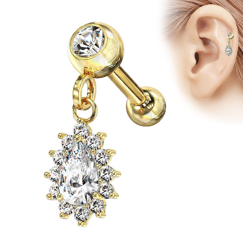 Taffstyle Piercing-Set Tragus Ohr Knorpel Helix mit Glitzer Nasen Lippe Tropfen Stecker - Cartilage Gold Labret Clear Nasenpiercing Kristall Anhänger