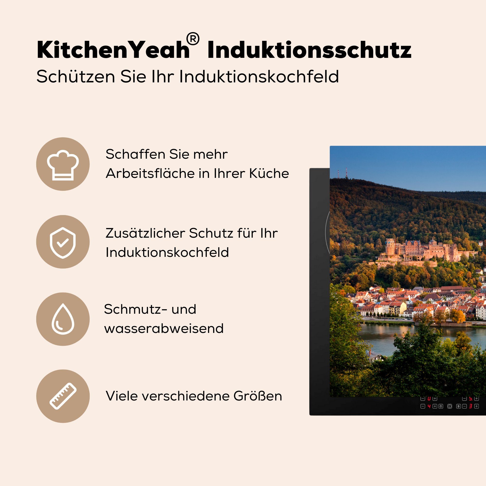 Heidelberg Vinyl, küche, Ceranfeldabdeckung 81x52 Berge, - - cm, MuchoWow (1 Schloss Herdblende-/Abdeckplatte für Induktionskochfeld die Schutz tlg),