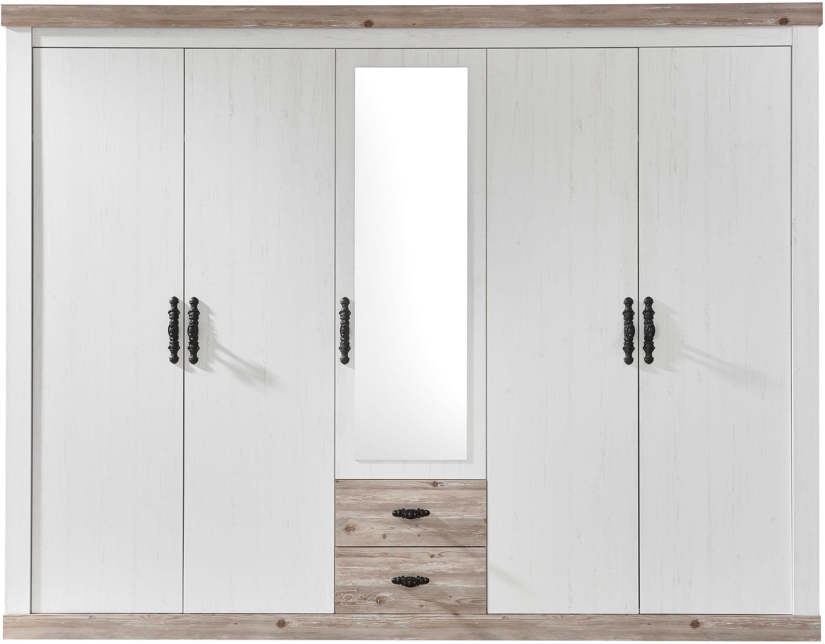 Home affaire Drehtürenschrank Florenz Landhausschrank,rustikale Metallgriffe mit feinen Verzierungen Kleiderschrank mit Spiegel Schlafzimmerschrank BESTSELLER Garderobe