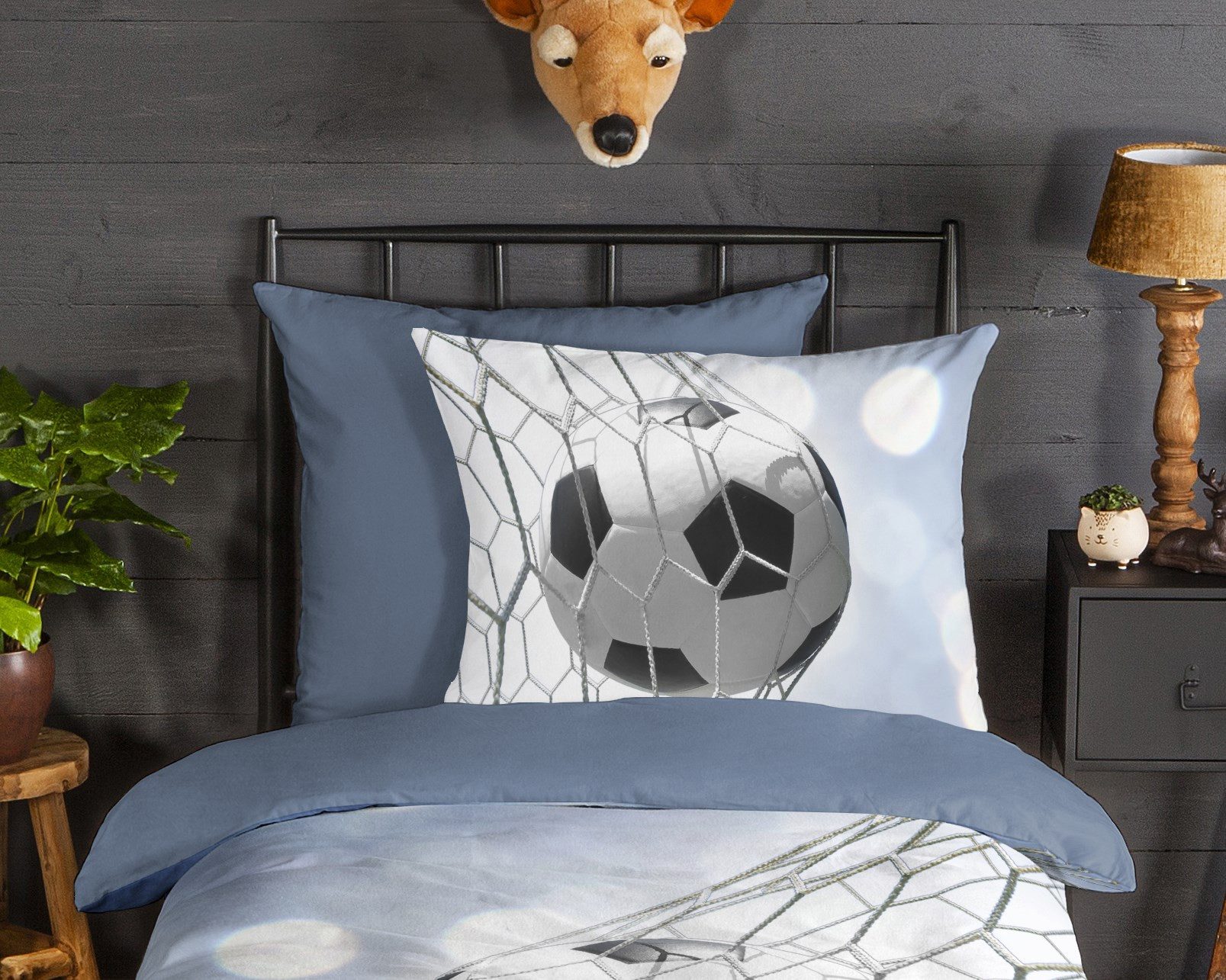 good morning Kinderbettwäsche Tijmen, Biber, Flanell, 2 teilig, Flanell Biber, 135x200, Warm, Reißverschluss, Wende, Junge, Fußball