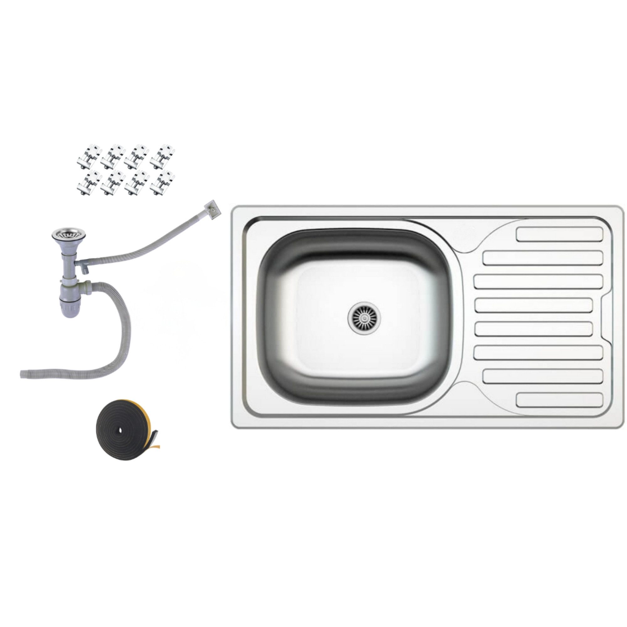 Faizee Möbel Edelstahlspüle Edelstahl-Einbauspüle Spüle Küchenspüle inklusive Zubehör-Set 76x44 cm, Eckig, 76/44 cm