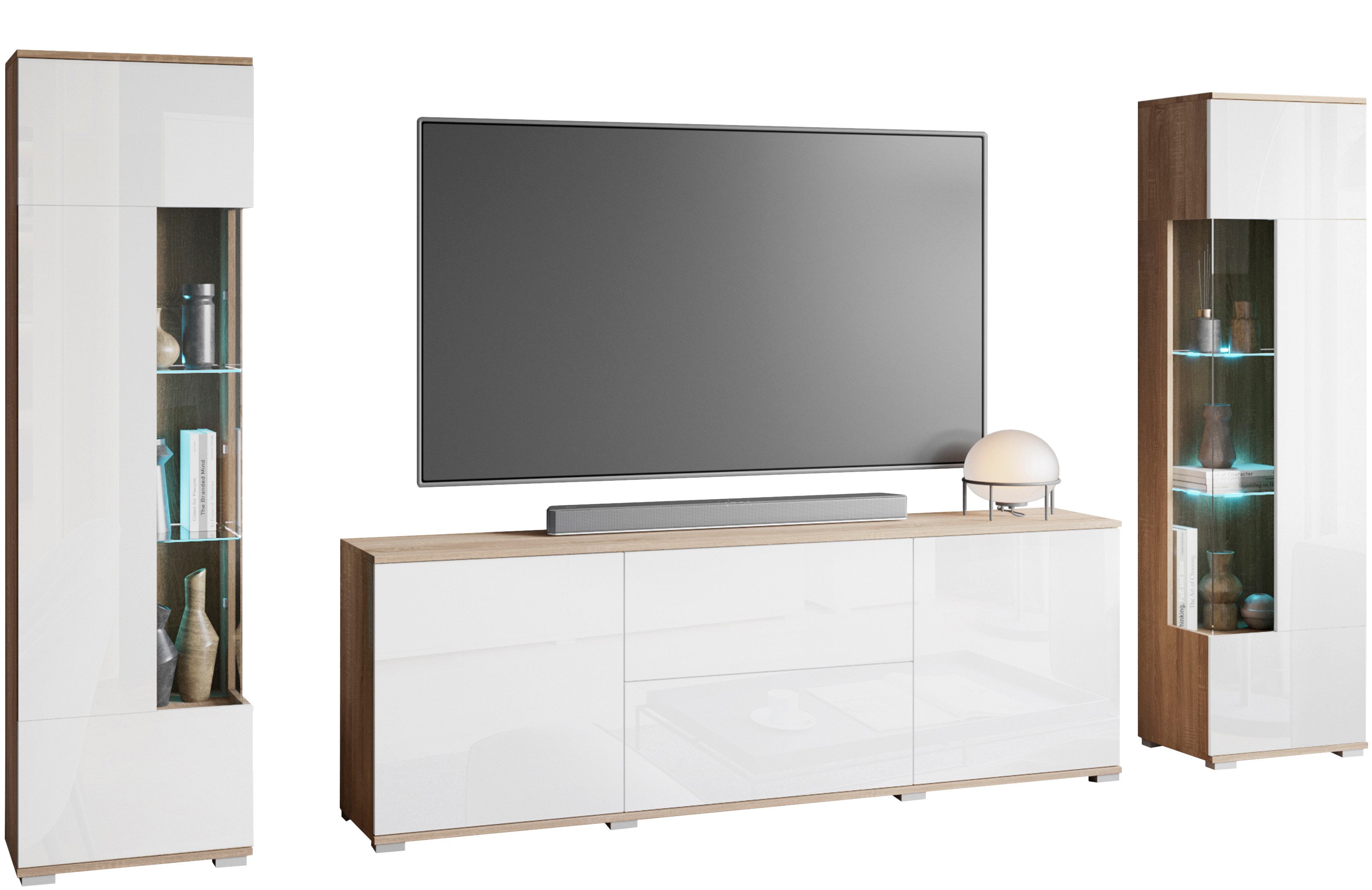 INOSIGN Wohnwand KENIA, (Komplett-Set, 3-St), Vitrinen mit Eckverglasung, h günstig online kaufen