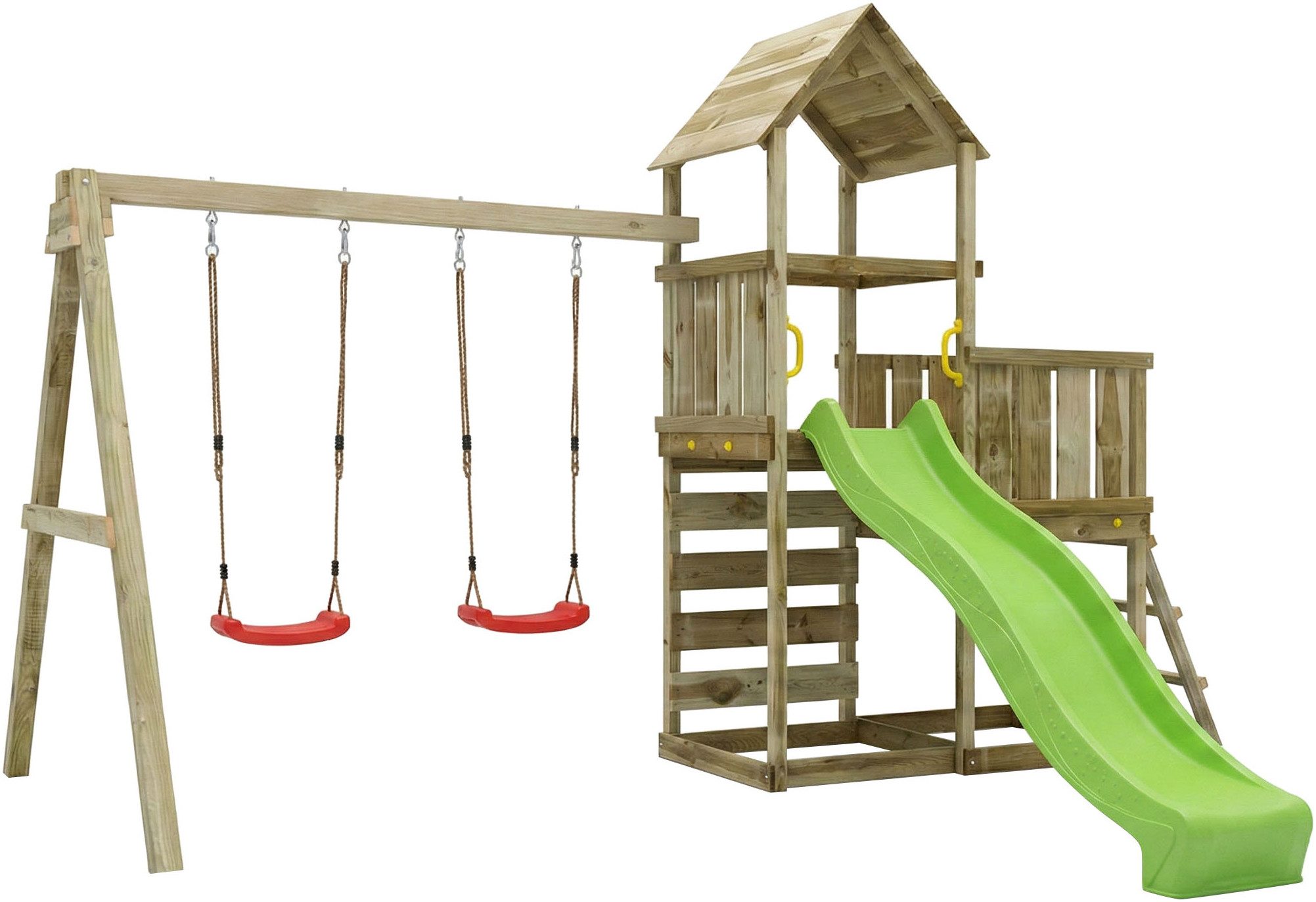 FUNGOO Spielturm MaxPlay 3.2, mit Rutsche, Doppeldecker, Doppelschaukel und Kletterwand