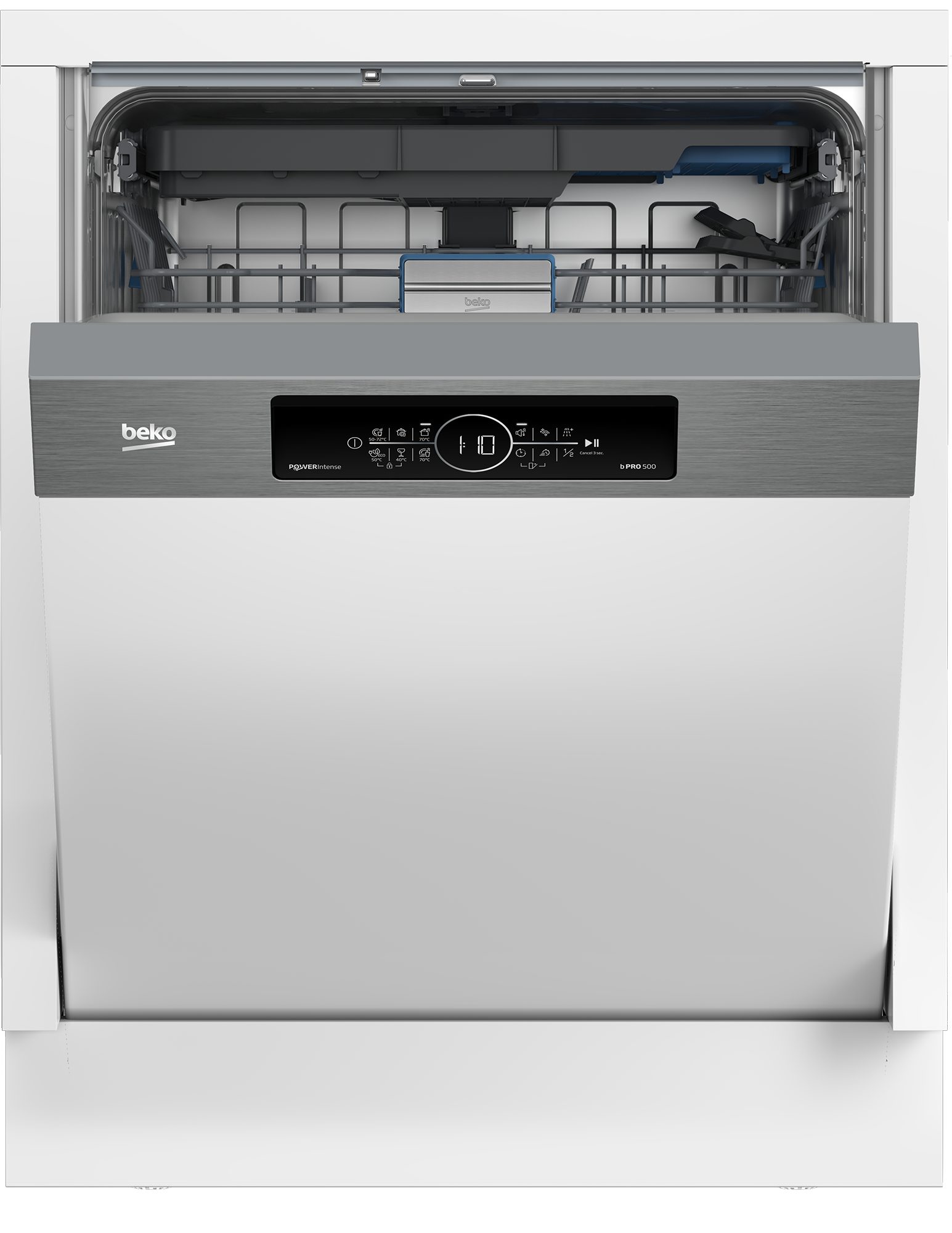 BEKO teilintegrierbarer Geschirrspüler BDSN36550XP, 8,9 l, 15 Maßgedecke, Doppelt gut organisiert – inklusive Besteckschublade und Besteckkorb