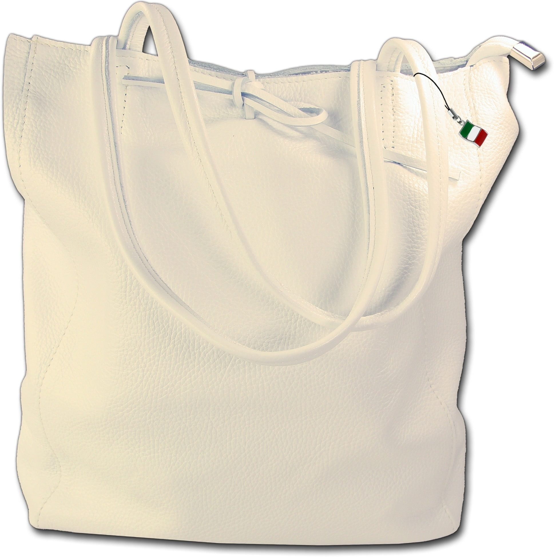 FLORENCE Shopper Florence ital. Shopper Echtleder Damen (Schultertasche, Shopper), Damen Shopper, Schultertasche Leder, beige, Größe ca. 28cm