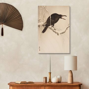 Posterlounge Holzbild Ohara Koson, Rabe im Schnee, Wohnzimmer Japandi Malerei