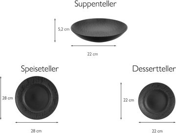 CreaTable Teller-Set Geschirr-Set Schiefer (12-tlg), 4 Personen, Steinzeug, Service, schwarz, schieferoptik, 12 Teile, für 4 Personen