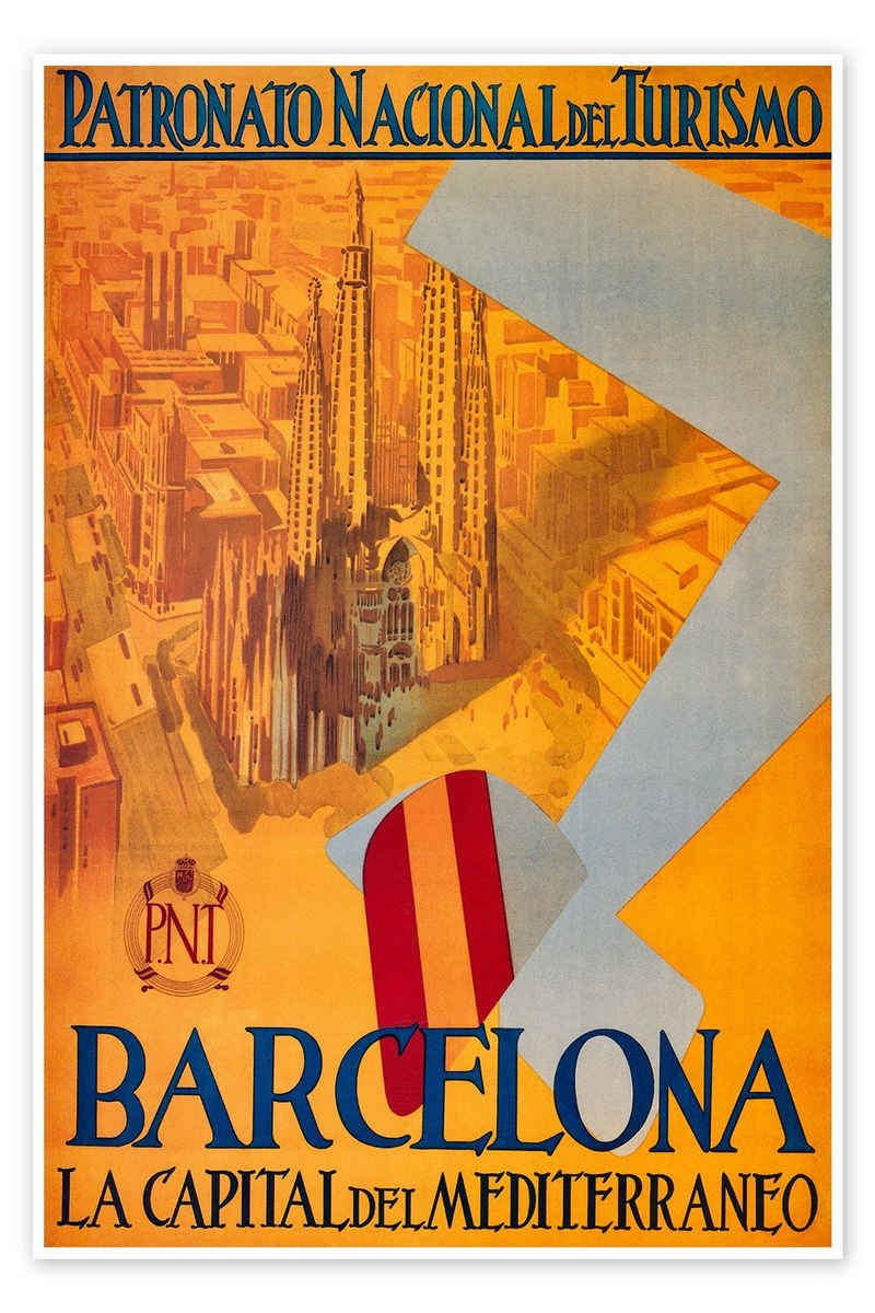 Posterlounge Poster Vintage Travel Collection, Barcelona (spanisch), Vintage Illustration