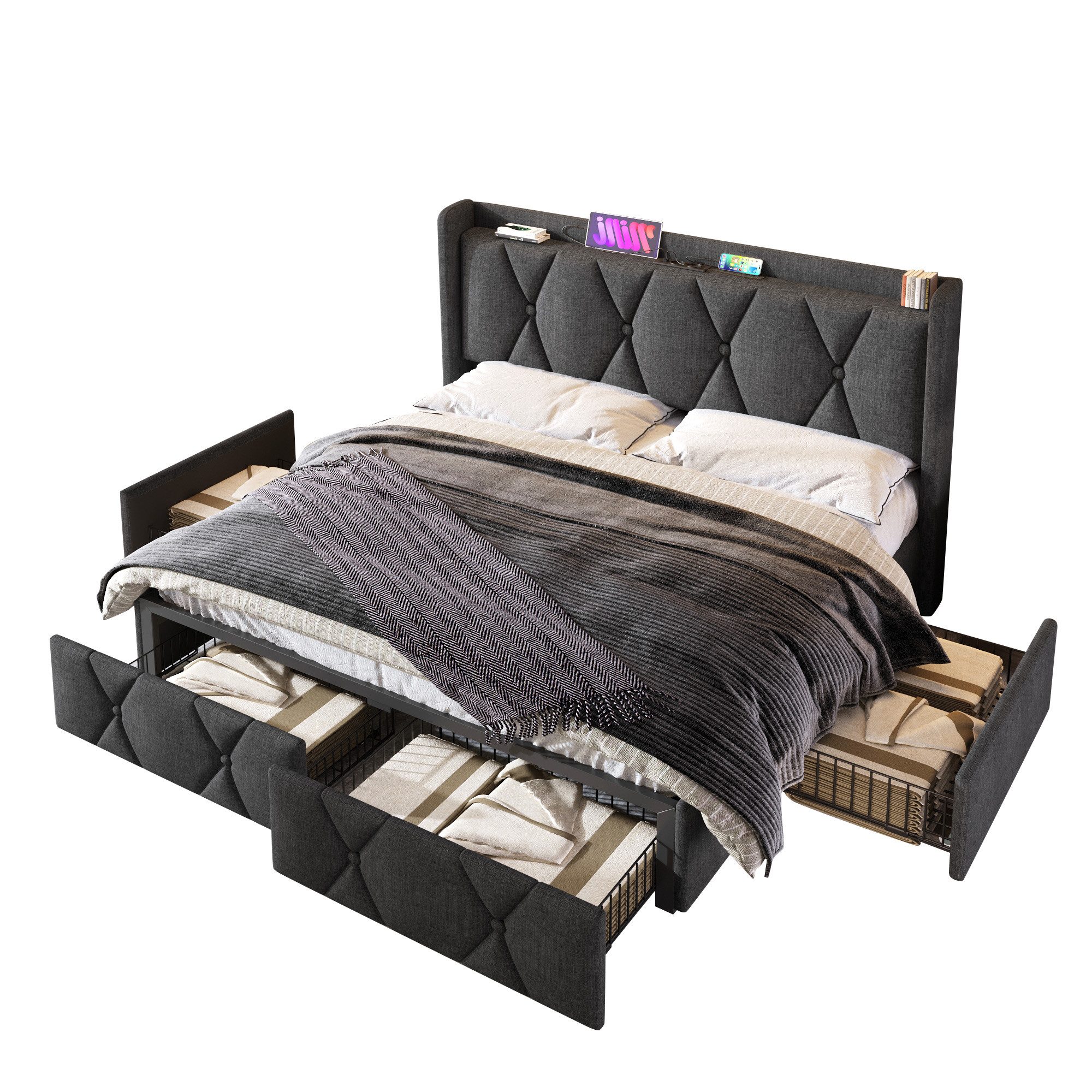 Flieks Polsterbett, Doppelbett mit Steckdose/USB Ladefunktion günstig online kaufen