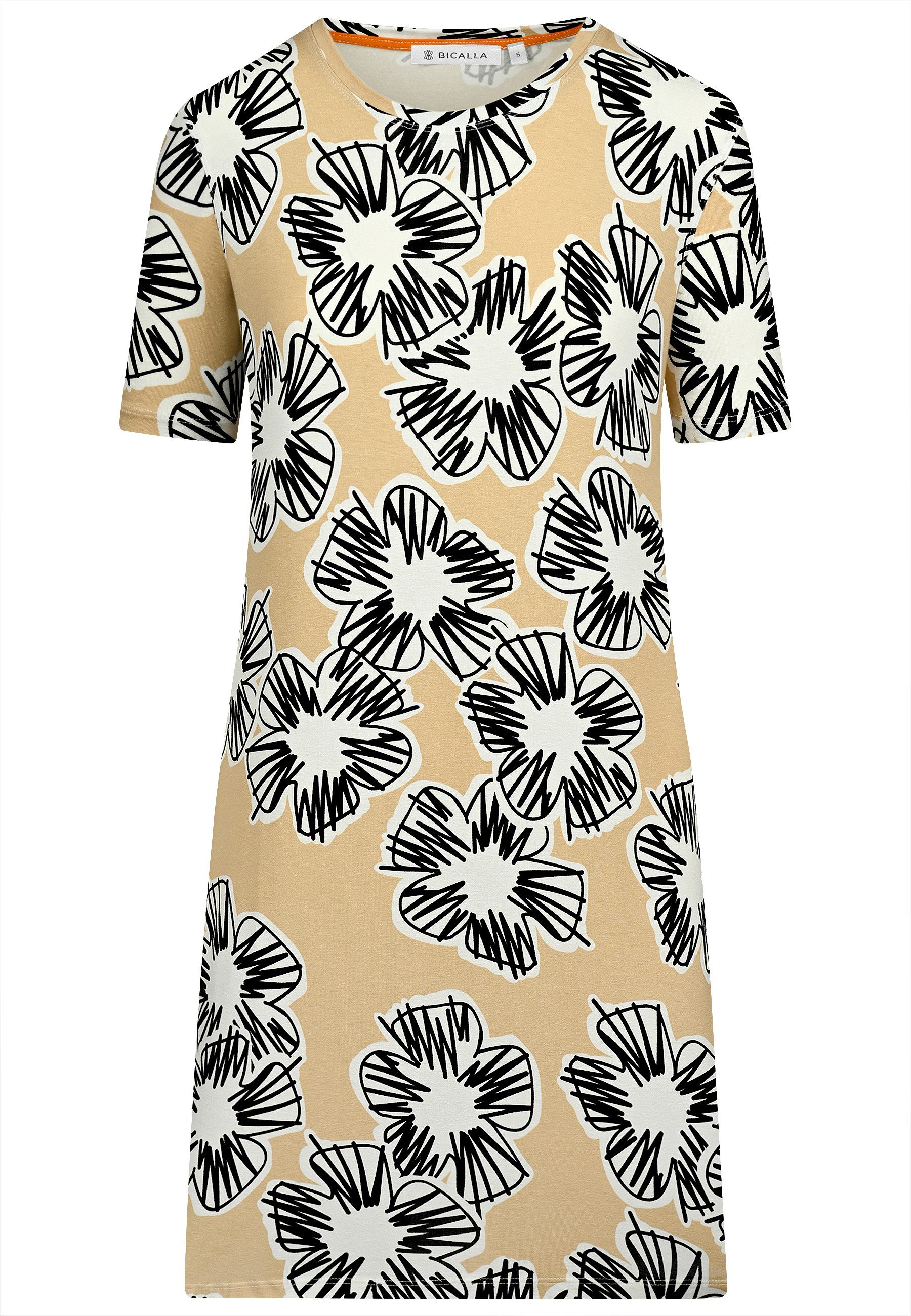 BICALLA Midikleid Jersey-Kleid mit Blüten-Print in Sand/Schwarz (1-tlg)