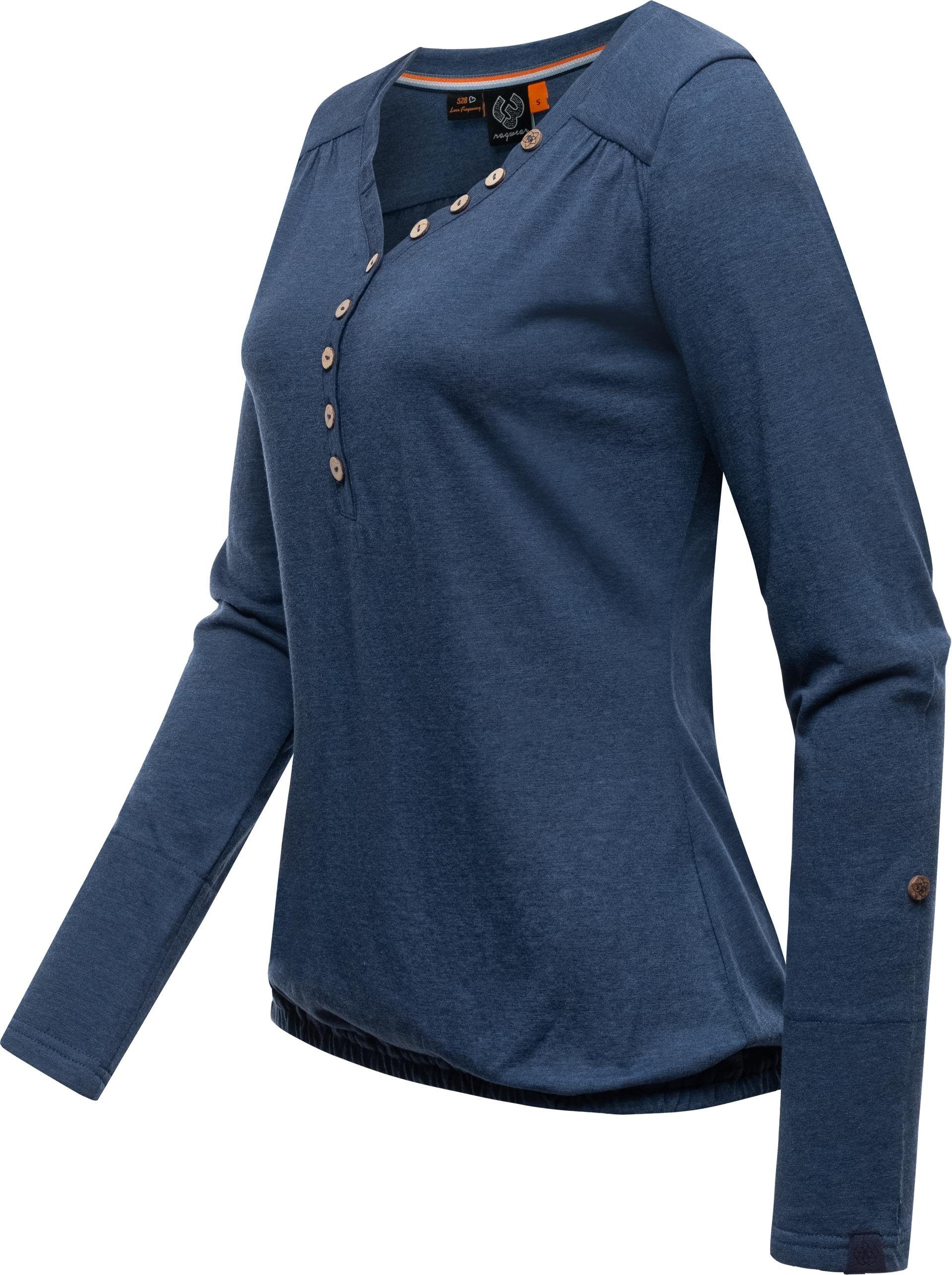 Knöpfen Pinchi Melange Damen navy Stylisches Ragwear Langarmshirt mit Longsleeve