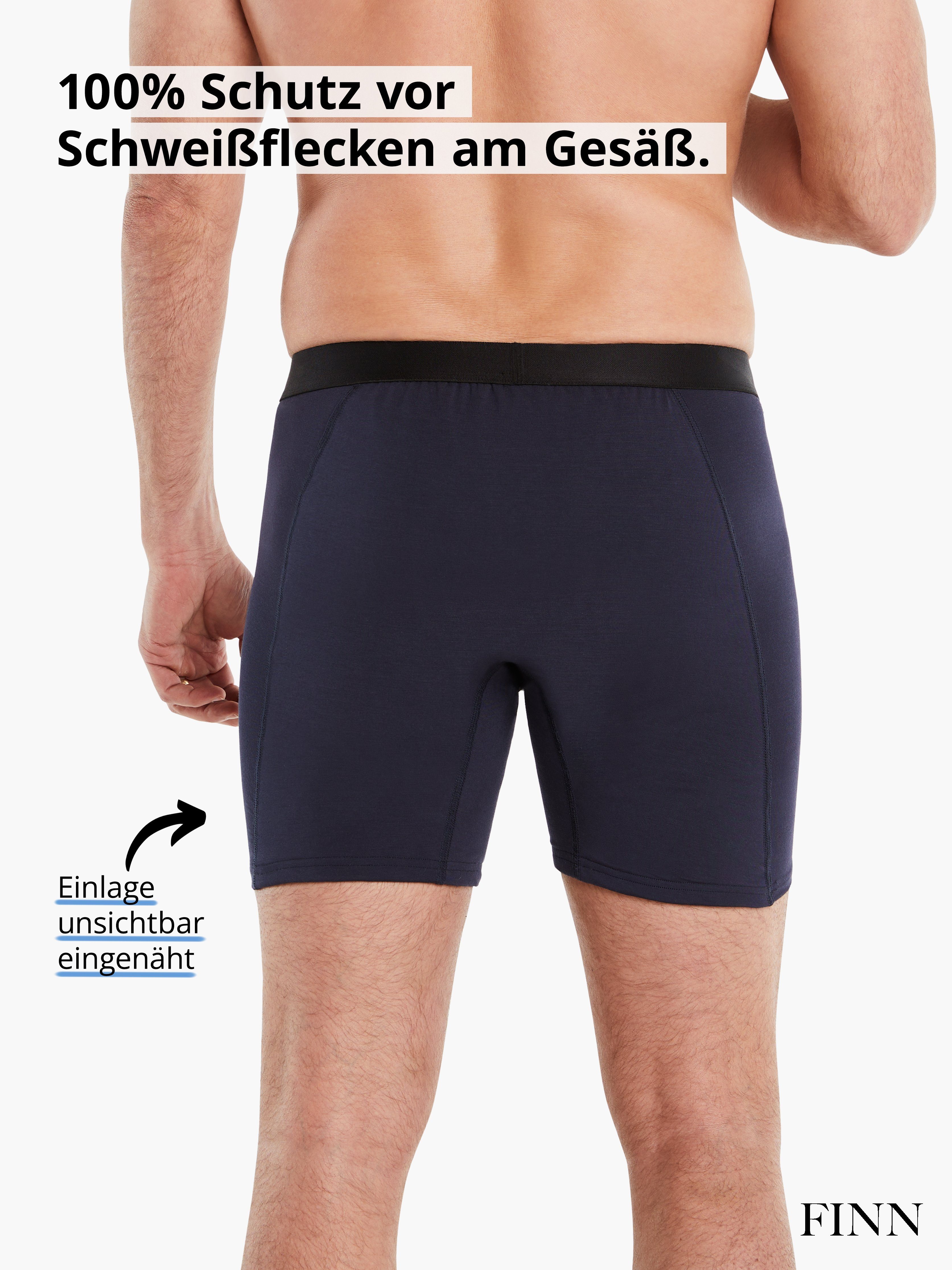 FINN Design Boxershorts Anti-Schweiß Unterhose Herren gegen starkes Schwitzen am Gesäß Garantierter Schutz vor Schweißflecken und Schweißgeruch