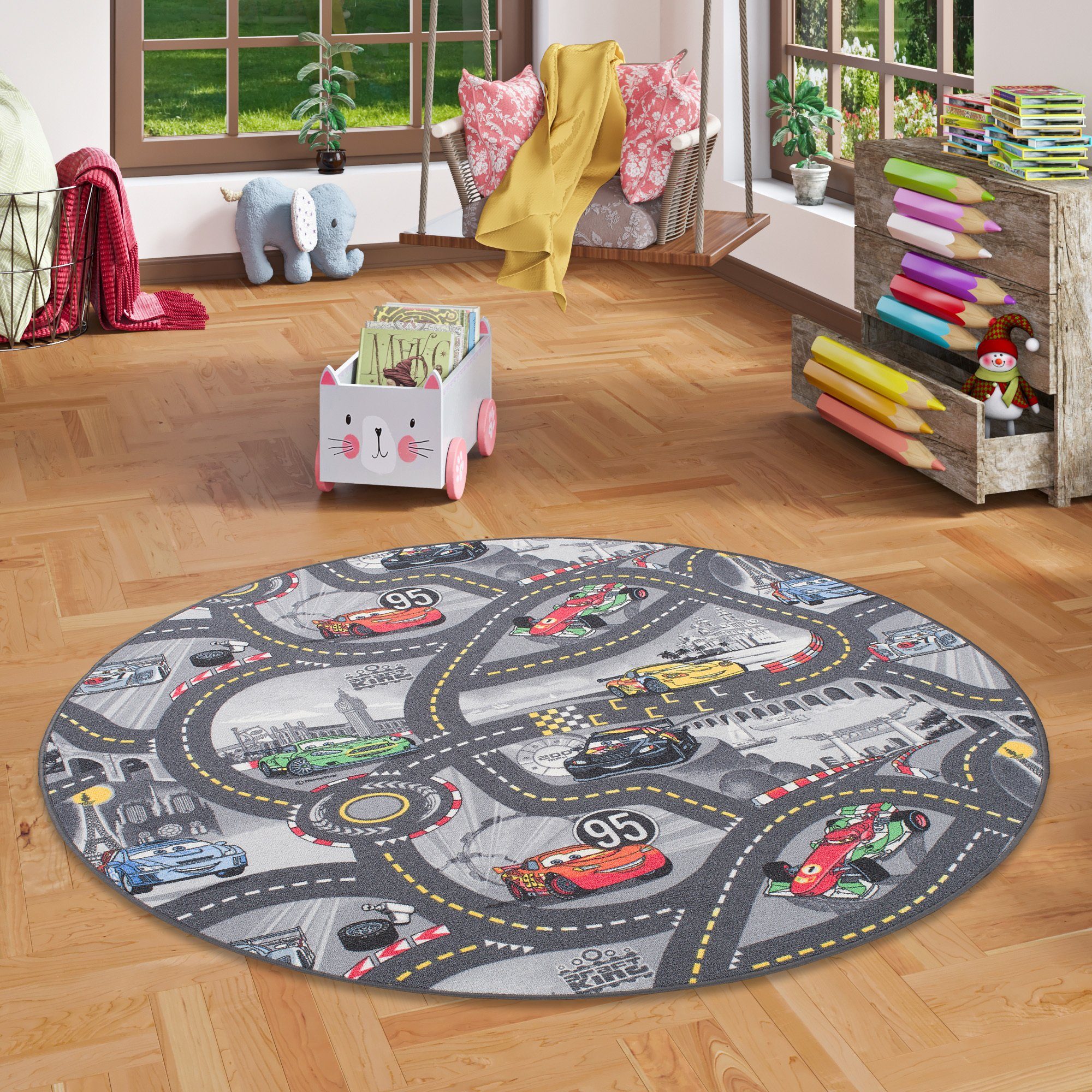 Kinderteppich Kinder und Spielteppich Disney Cars Rund, Snapstyle, Rund,  Höhe: 4 mm