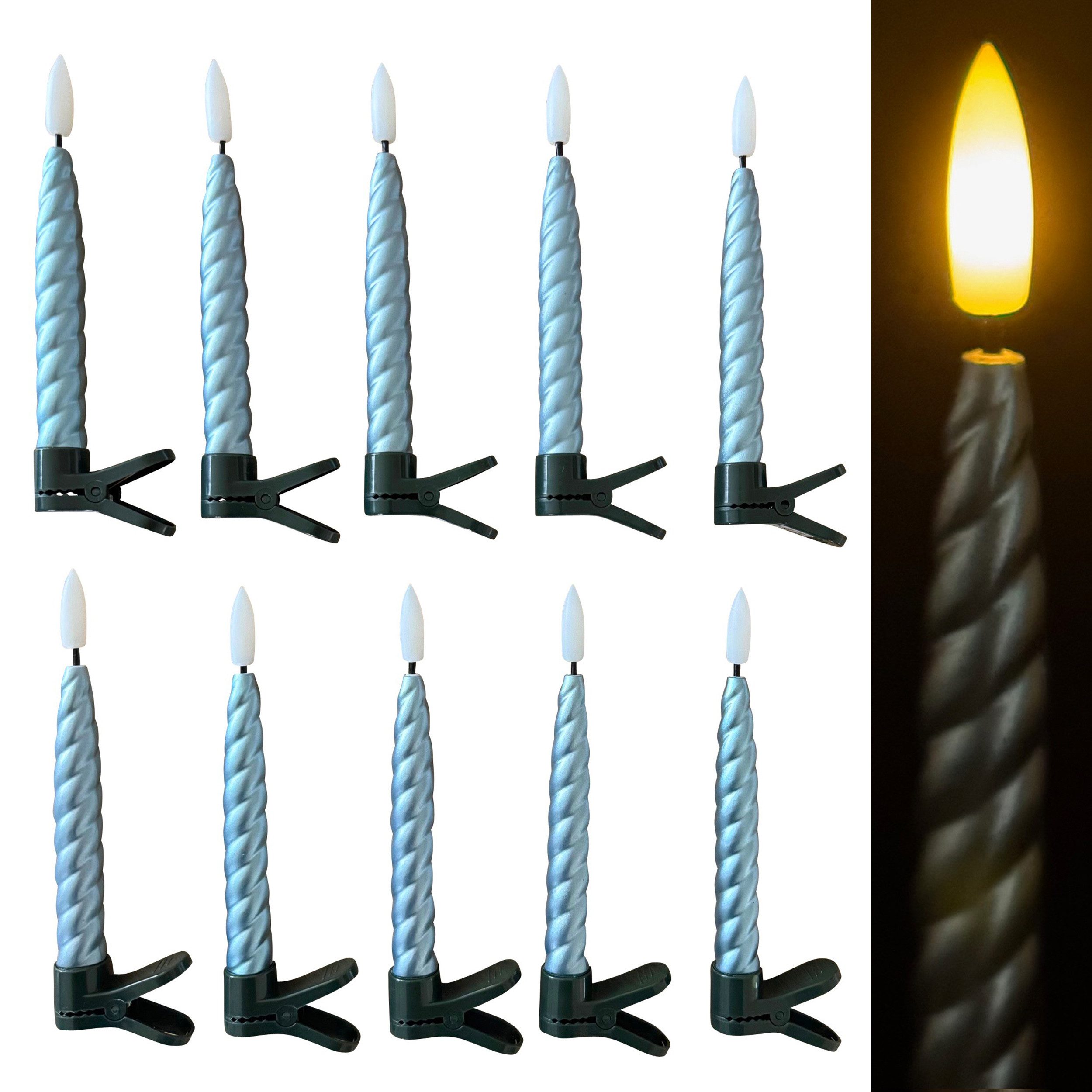 Online-Fuchs LED-Christbaumkerzen - Weihnachtskerzen kabellos mit realistischer Flamme und Fernbedienung, inkl. 6-Stunden Timer - Rot, Silber, Champagner, Berry, Blau