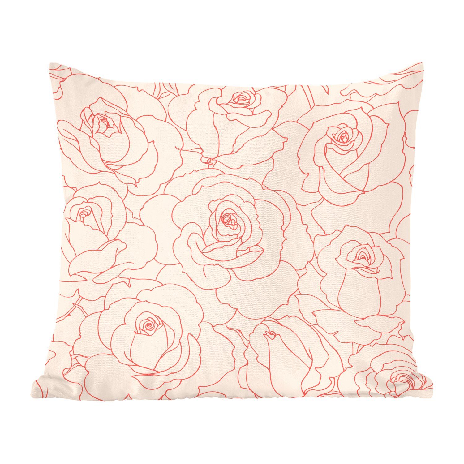 MuchoWow Dekokissen Ein Blumenmuster Illustration von rosa Rosen, Zierkissen mit Füllung für Wohzimmer, Schlafzimmer, Deko, Sofakissen