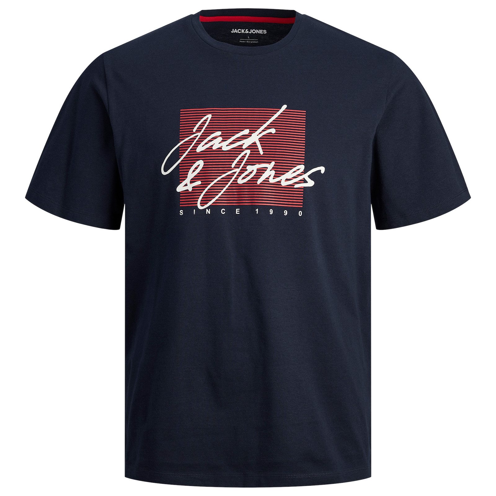 Rundhalsshirt Jack&Jones T-Shirt Übergröße navy Logoprint JJZURI