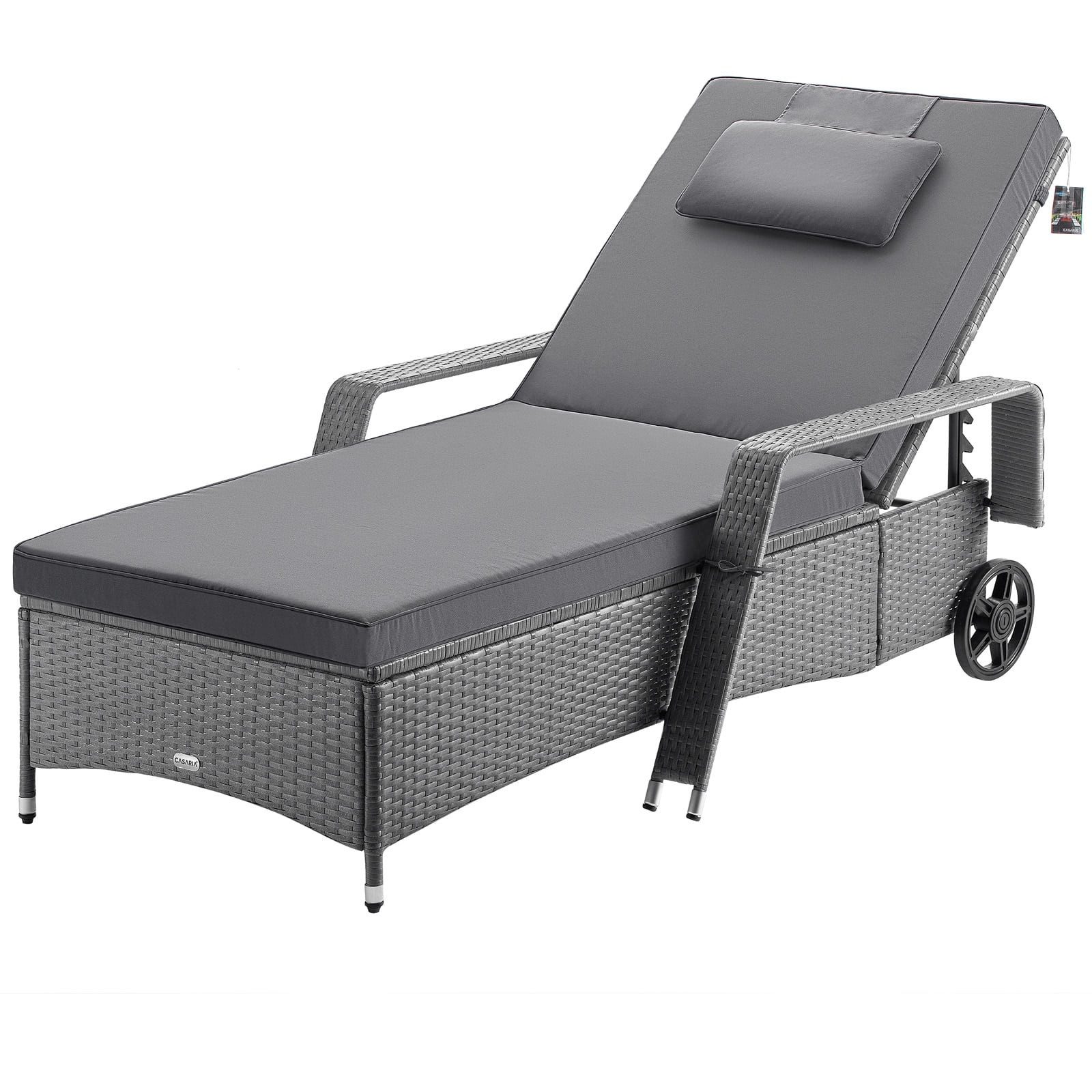 Casaria Gartenliege, Sonnenliege 165 kg Belastbar inkl. 7cm Auflage mit Rollen Polyrattan