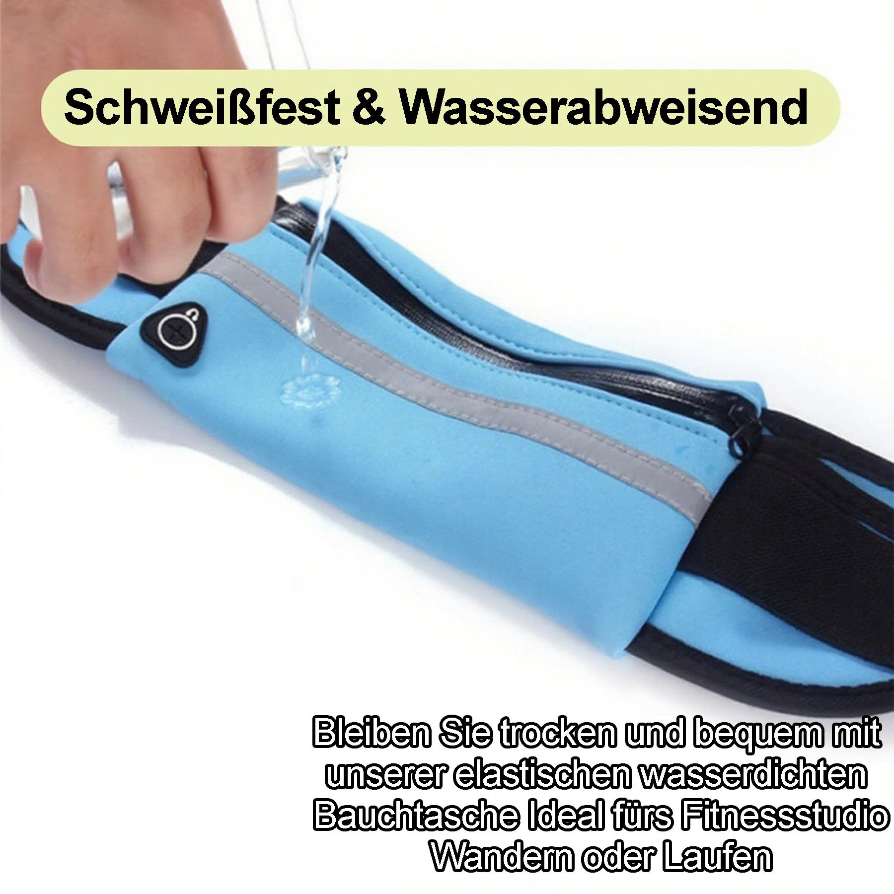 Mutig Bauchtasche Damen Herren Bauchtasche, Laufgürtel Hüfttasche (Jogging Sporttasche mit Trinkflasche und Kopfhöreranschluss, Wasserdicht und Reflektierend), Verstellbarer Sportgürtel für Laufen Wandern Radfahren