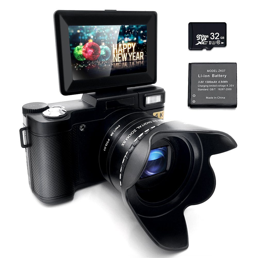 A Ade 4K Digitalkamera, 48MP Kameras Fotokamera mit 3,0 Zoll Bildschirm Kompaktkamera (Wide D117 H88 V63, 48 MP, 5x opt. Zoom, inkl. 32GB TF-Karte, 8x Digitalzoom)