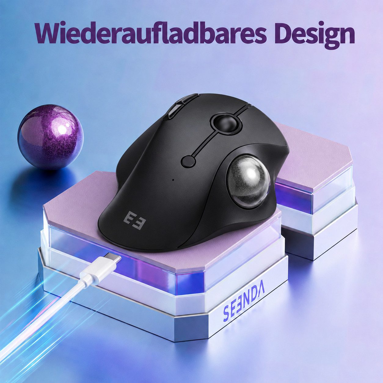 Seenda MOU-301 Ergonomische Trackball-Maus Bluetooth 2,4 GHz, 3 Geräte Maus (Bluetooth, Funk, Ergonomisch, Wiederaufladbar, Multi-Geräte Bluetooth) – Bild 4 von 5